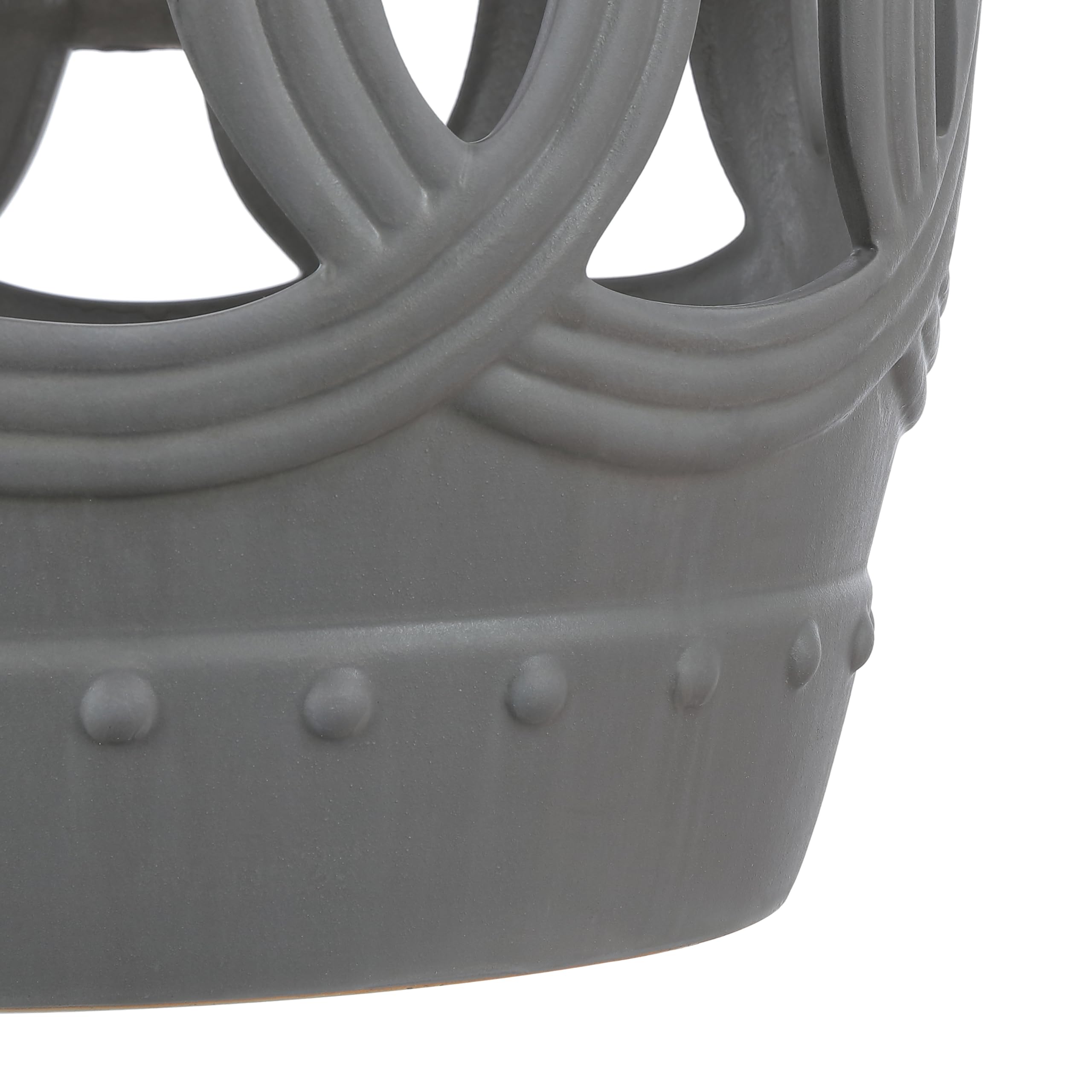 JONATHAN Y Lucky Coins 16" Ceramic Garden Stool, Contemporary Blue/White Cutout Interlocking Rings Drum Indoor/Outdoor Side Table and Plant Stand for Patio, Garden, Living Room TBL1027A