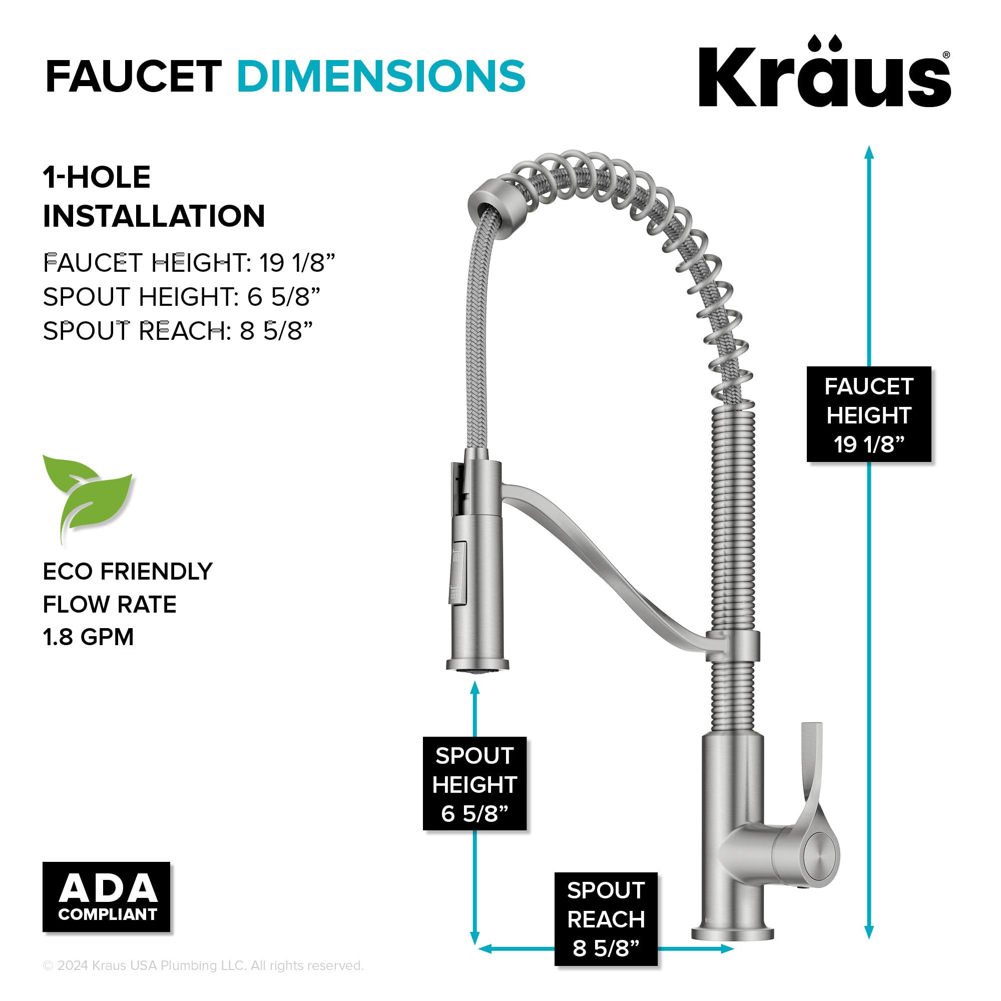 KRAUS Torak Pull Down Kitchen Faucet in Matte Black with Commercial Style Spring Spout, 2 Function Sprayer, Pre-Attached Water Lines, and Mounting Hardware, KPF-2635MB