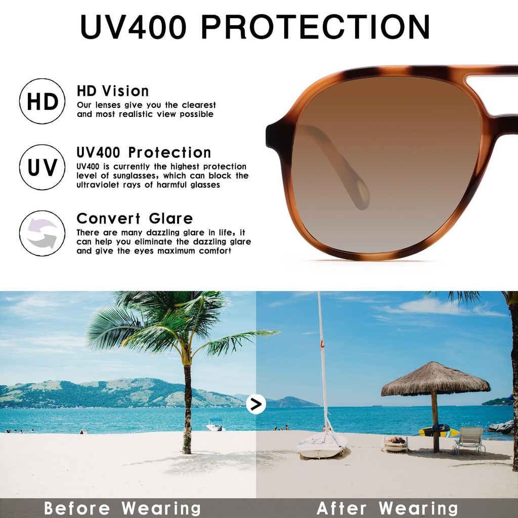 YDAOWKN Retro Square Aviator Sunglasses for Womens Mens Vintage 70s Double Bridge Sun Glasses