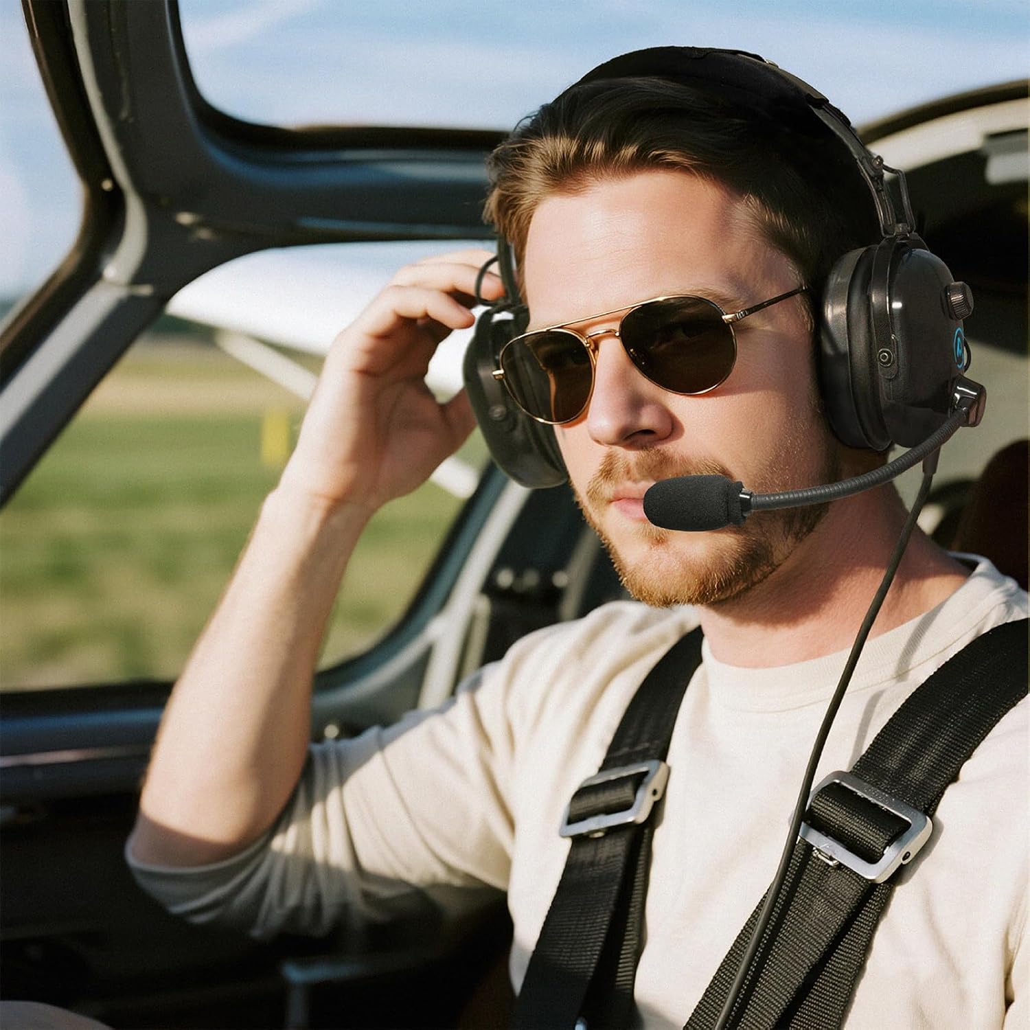 AIRVOICE Pilot Headset with Passive Noise Reduction, PNR General Aviation Headset with Comfortable Earpads and Noise Canceling Microphone, for Pilot, Flight School Student, Instructor