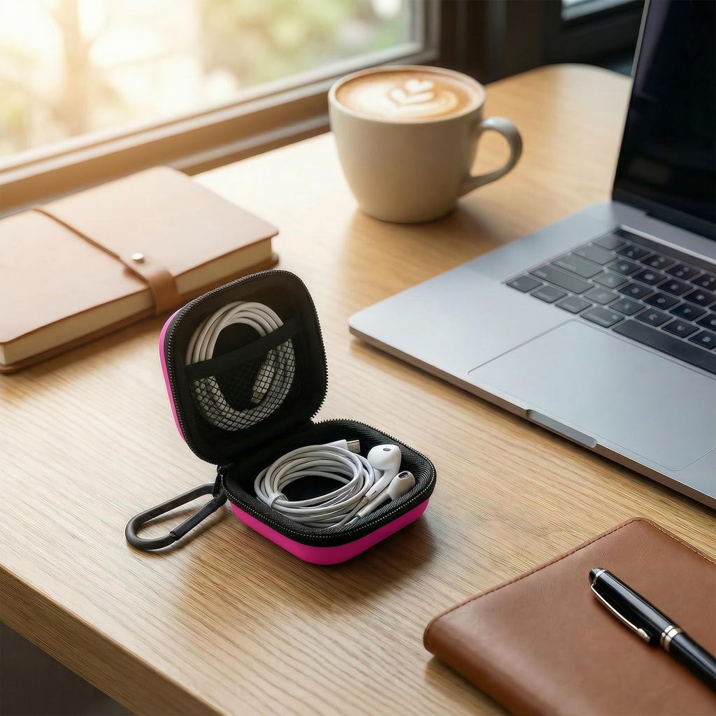 2Pack Oval Earbud Case Portable EVA Carrying Case Storage Bag Cell Phone Accessories Organizer with Carabiner for Earphone, Earbud, Earpieces, SD Memory Card, Camera Chips, Black/Purple