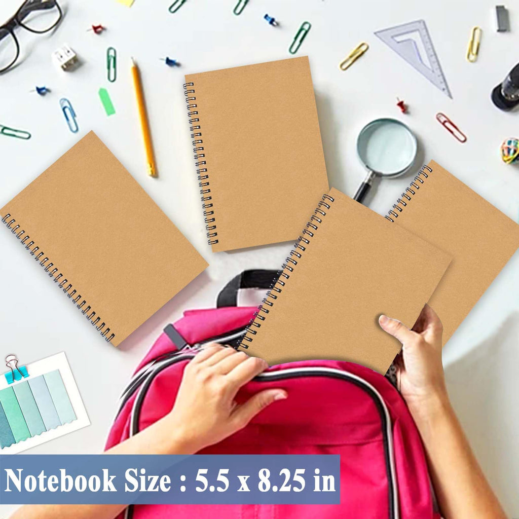 4Pack Small Spiral Notebook A5, 8.25x5.5” 120 Lined Pages Black & Red Wide Ruled Spiral Journal Bulk Blank Kraft Cover Spiral Bound Notebook & Writing Pads for Home Office Meeting Work Note Taking