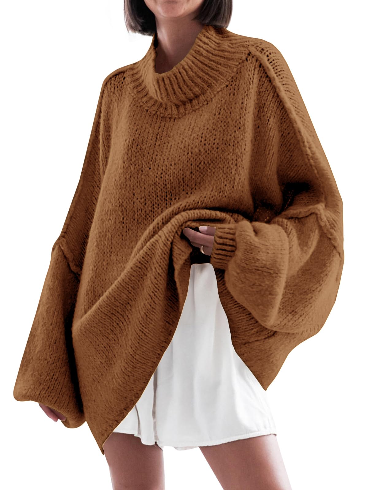 Saodimallsu Womens Oversized Sweaters Mock Neck Batwing Long Sleeve 2026 Fall Trendy Ribbed Knit Casual Tunic Sweater