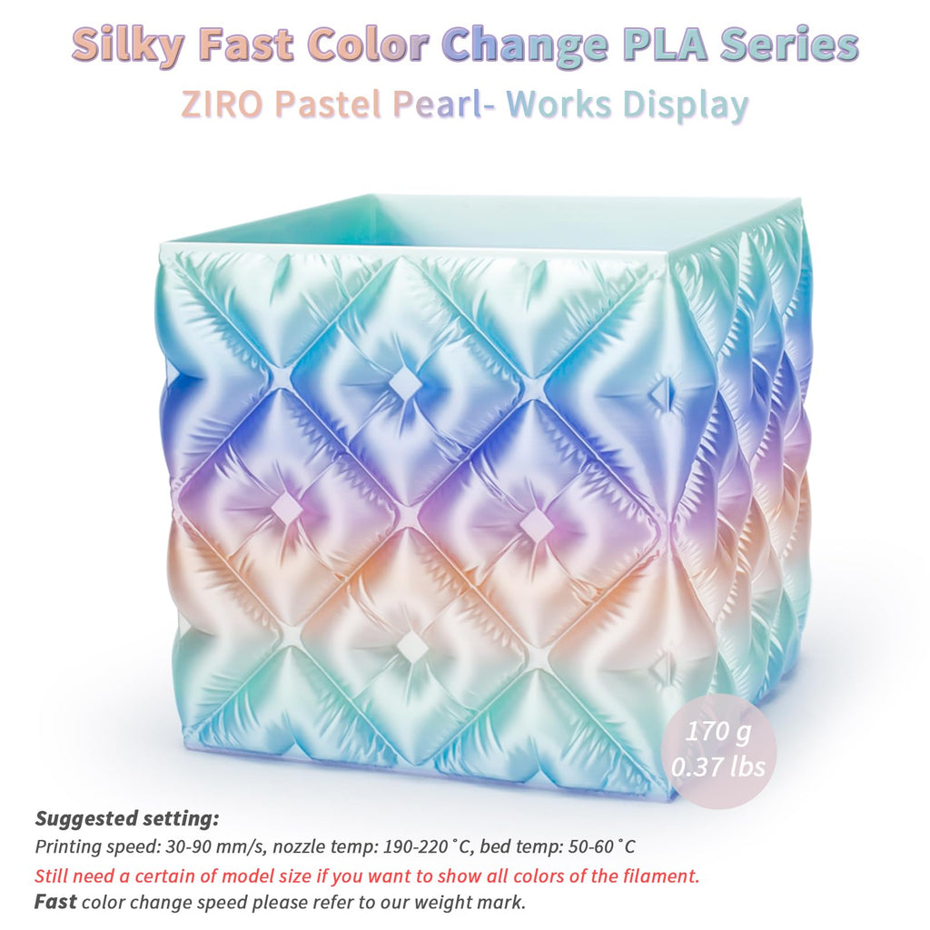 ZIRO Fast Color Change PLA, 1.75mm Color Gradient Filament, Glossy Rainbow PLA Filaments, Fit Most 3D Printer Pen, Shiny Surface 1KG/2.2lbs Spool, Aqua Sky (Silk)