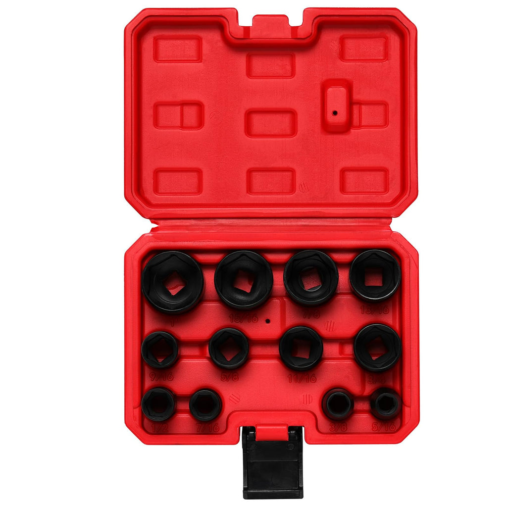 MIXPOWER 12 Pieces 3/8-Inch Drive Shallow Impact Socket Set, 5/16 to 1 inch, CR-V, SAE, 6 Point, Shallow, 12 Pieces 3/8" Dr. Socket