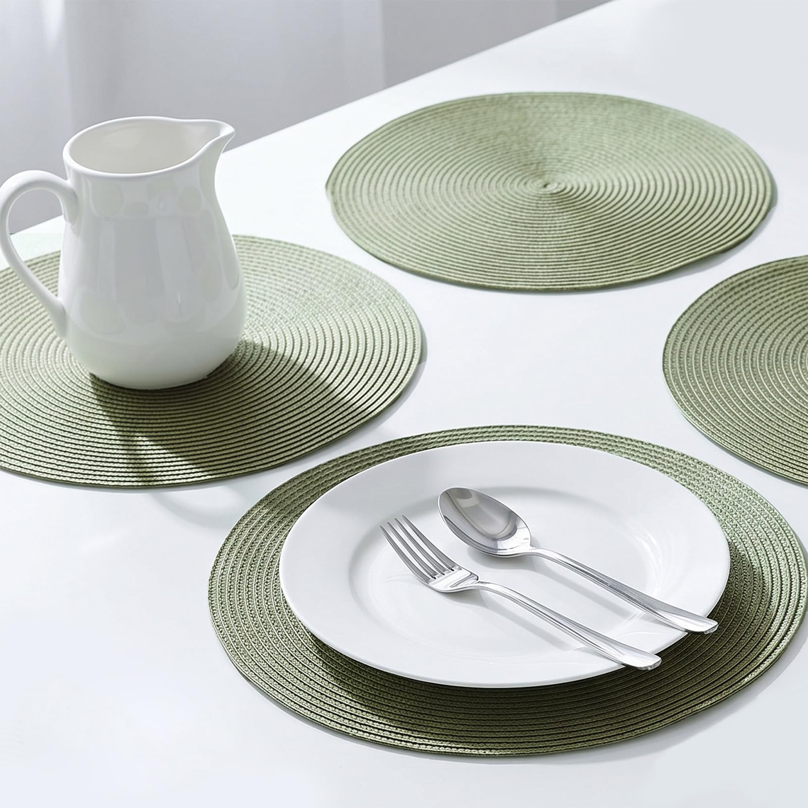 AHHFSMEI Round Placemats Set of 6 Heat Resistant Washable Non-Slip Woven Braided Table Mats for Dining Table Kitchen & Home Decor (Beige)