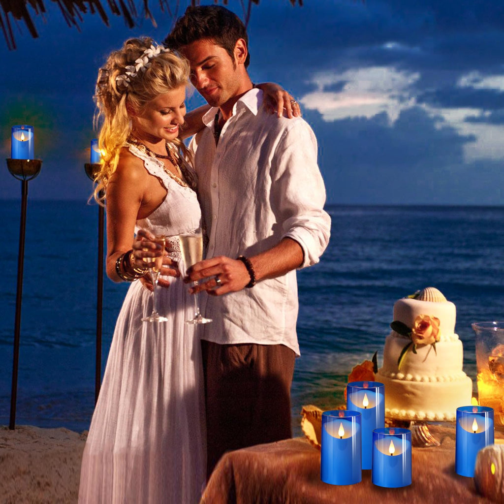 NURADA Flameless Candles with Remote Timer: 3D Wick Battery Operated Led Pillar Acrylic Fake Candle Set for Home Decoration Romantic Ambiance - Gold 2 Pack