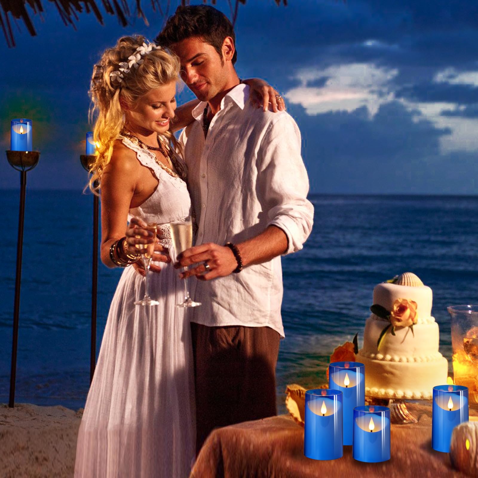 NURADA Flameless Candles with Remote Timer: 3D Wick Battery Operated Led Pillar Acrylic Fake Candle Set for Home Decoration Romantic Ambiance - Gold 2 Pack
