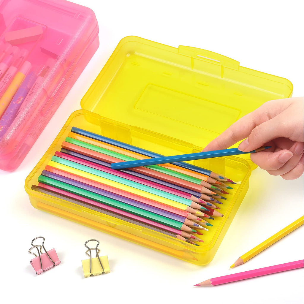 Tamaki 1 Pack Plastic Pencil Box Large Capacity Pencil Boxes Clear Boxes with Snap-tight Lid Stackable Design and Stylish Office Supplies Storage Organizer Box, Black