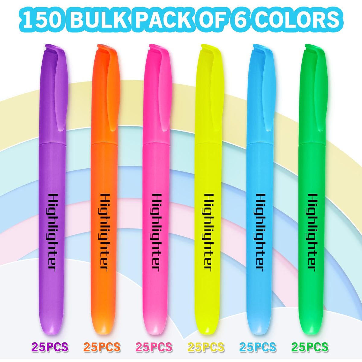 Duchong Highlighters Bulk, 150 Highlighters in 6 Assorted Colors, Chisel Tip Dry-Quickly Highlighter Markers, Office Classroom Must Have, Back to School Supplies for Adult Kids Teachers