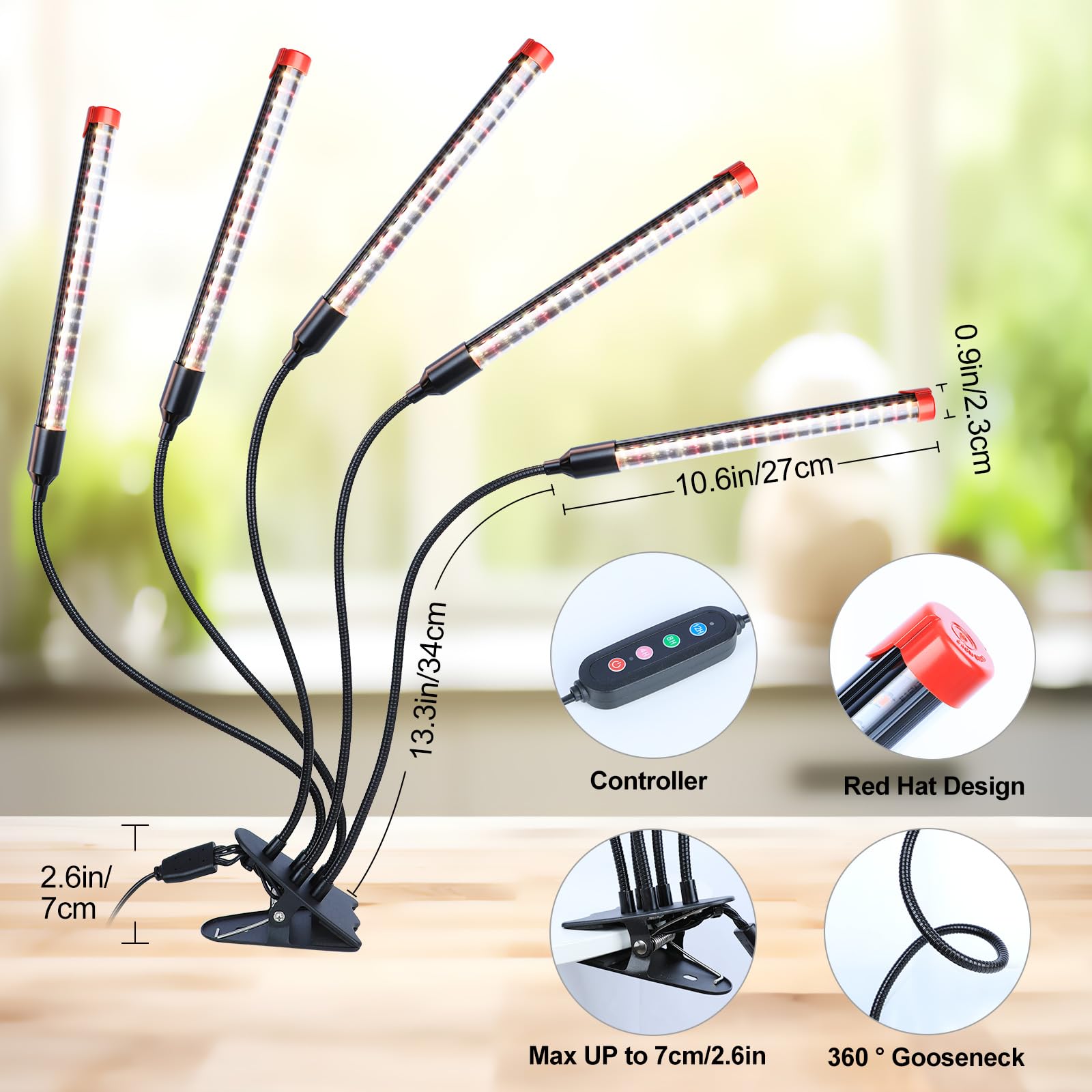 FECiDA Gamechanger 2026 36 Watt Power Draw, NO Need Adapter, 4Head Strong Clip Grow Lights for Indoor Plants with 4/8/12/16/20H Timer, LED Plant Growing Lamps for Houseplants, Bonsai, Seed Starting