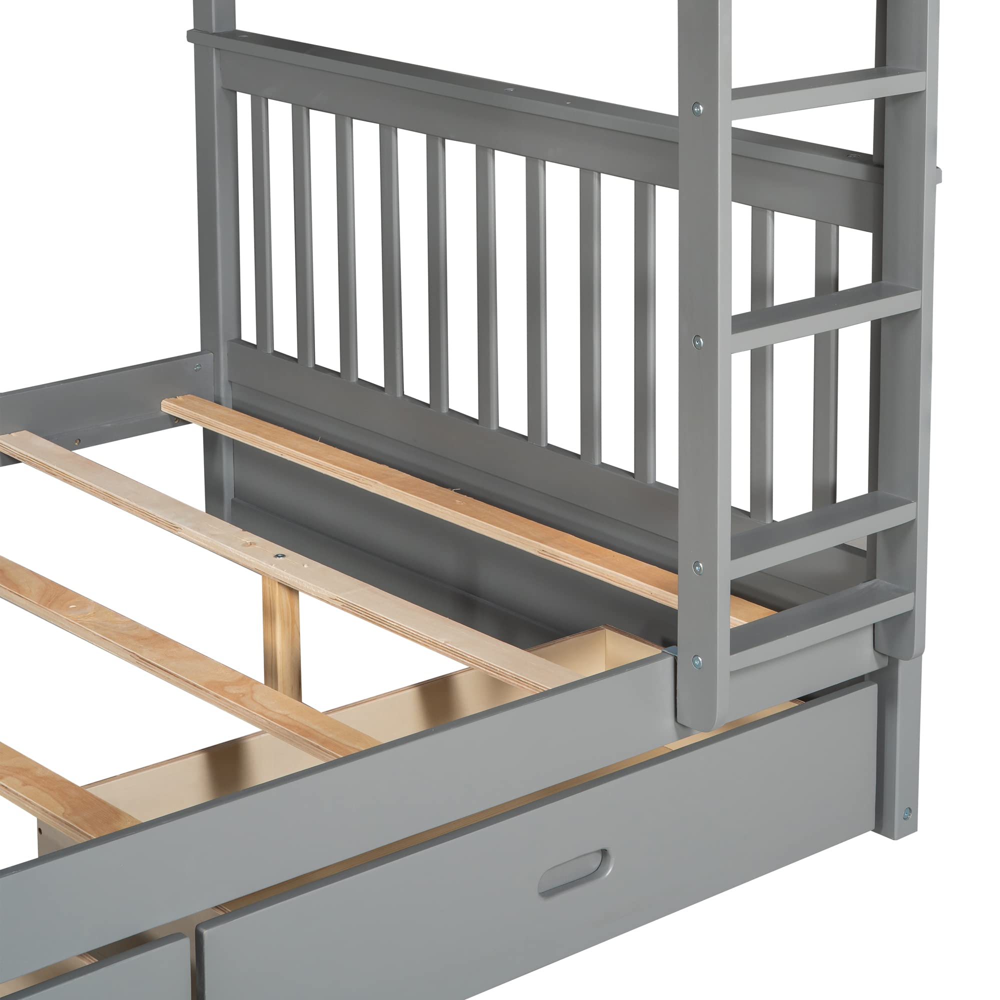 Merax Wood Bunk Bed with Two Drawers,Convertible Wood Bunk Bed with Ladders and Two Storage Drawers,Solid Wood Detachable Bed Frame with Ladders, Twin Over Full Size, Espresso