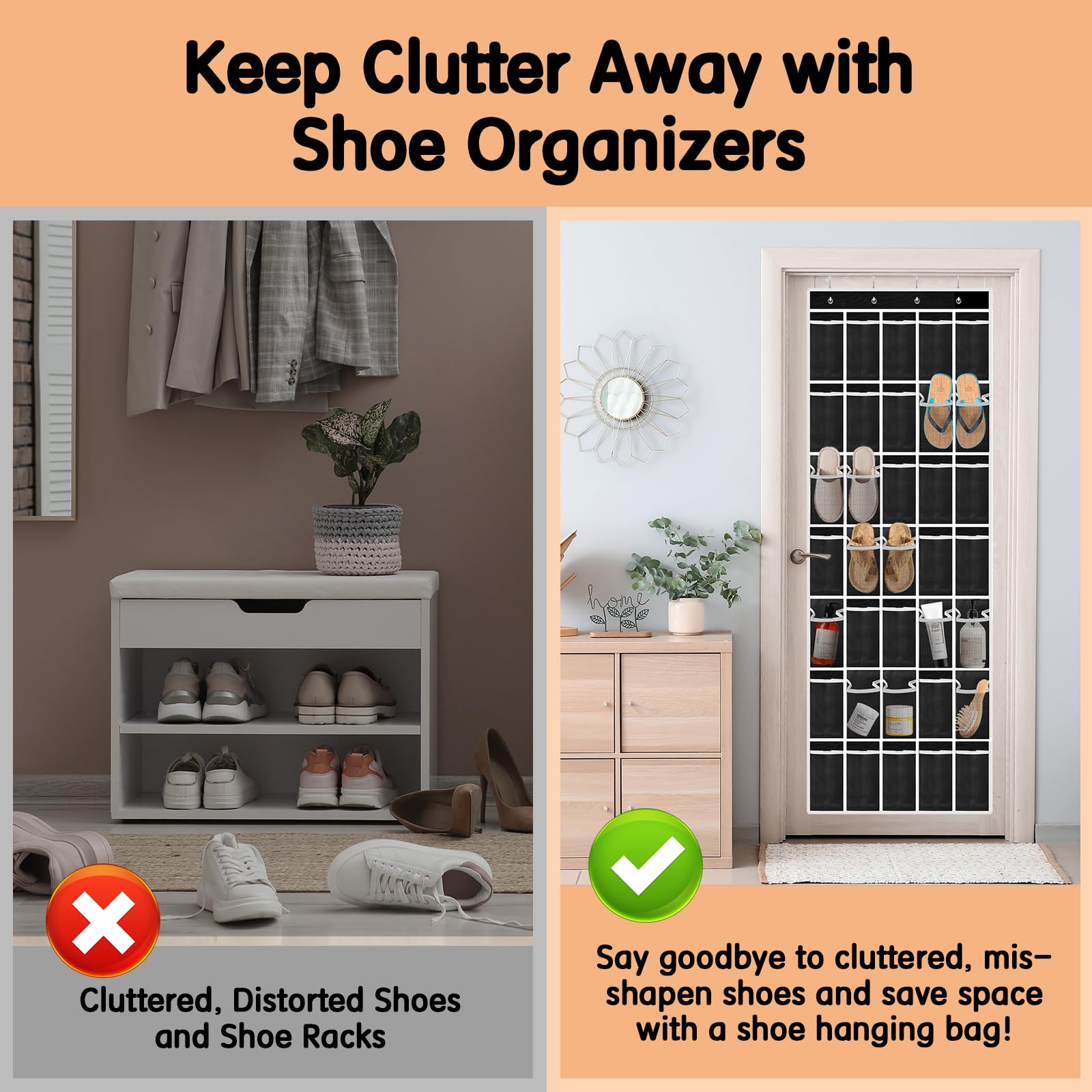 Kotkn 10 Tier Over The Door Organizer - Heavy Duty Hanging Storage Rack with Sturdy Oxford Fabric, Holds 20+ Pairs of Footwear, Boots & Sneakers, Saves 50% Closet Space(Beige)