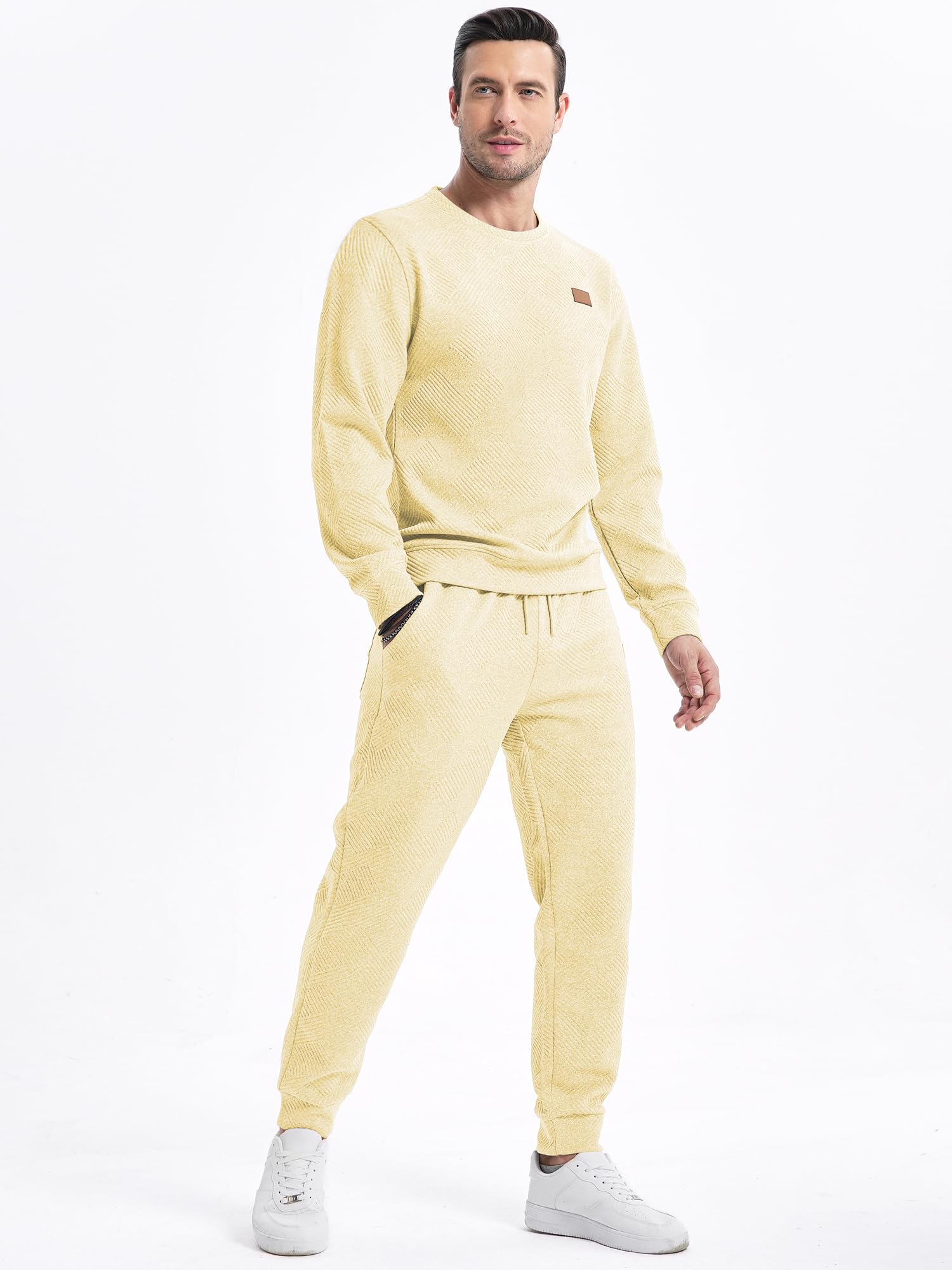 JMIERR Men's 2 Piece Outfits Knit Jacquard Pullover Sweatshirt Tracksuit & Joggers Sweatpants Sweatsuit Sets with Pockets