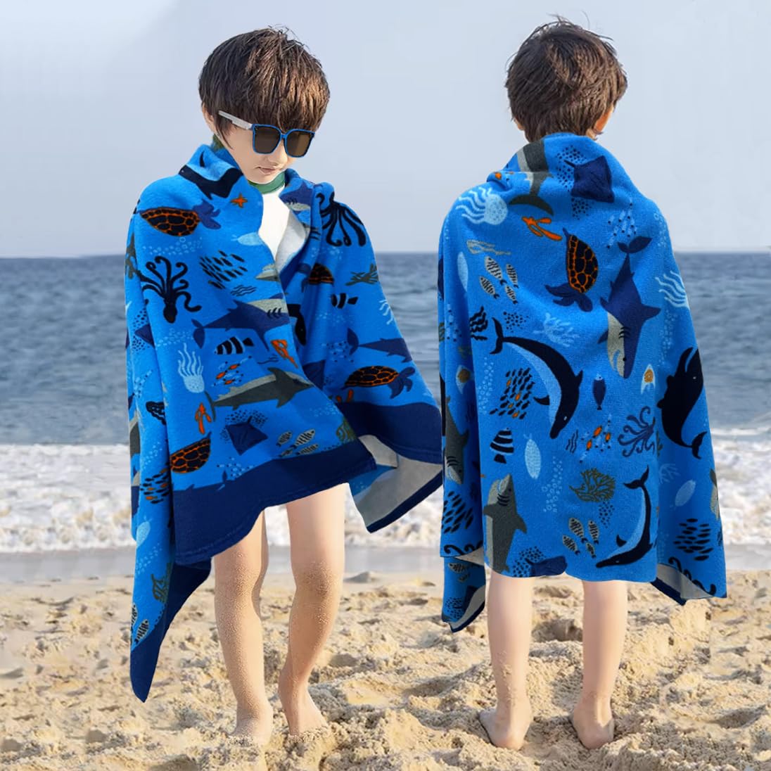 Kids Beach Towel Velour Terry Blanket Throw 100% Cotton Super Soft Absorbent 25.5X51 inches for Bath Swimming Sports Camping Holiday Picnic, Bus Coconut Parasol Lounge Audio Player.