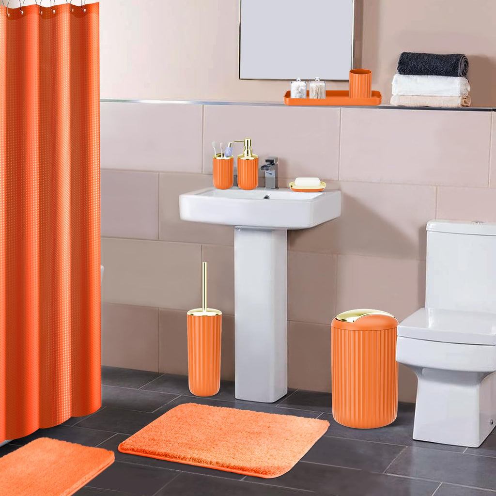 XLHOMO 24 PCS Black Bathroom Accessories Set with Shower Curtain and Rugs, Bathroom Decor Set with Trash Can, Toilet Brush, Soap Dispenser, Toothbrush Holder, Tumbler, Soap Dish and Jars