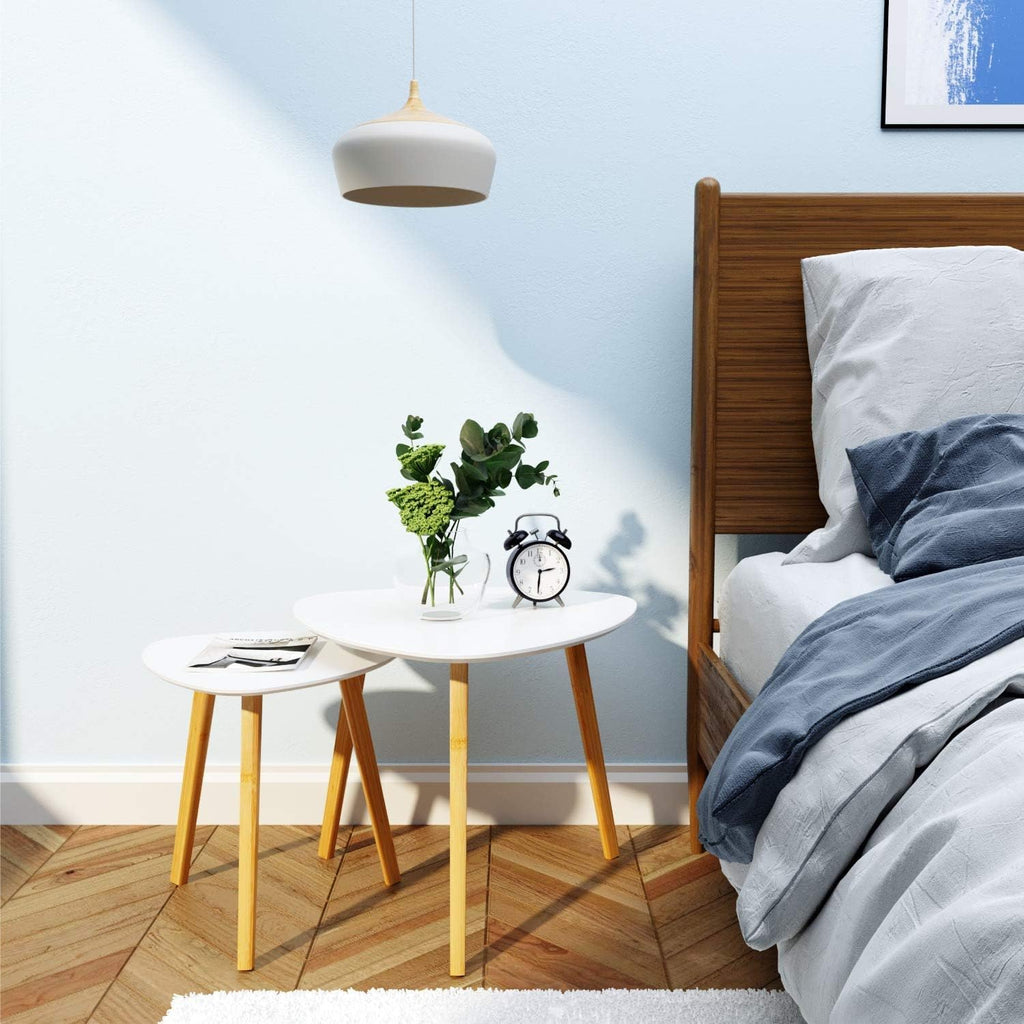 BAMEOS Monstera Leaf Nesting Tables Set of 2, Small Side Tables f Set with Leaf Vein Pattern, Modern Wooden CoffeeTables for Living Room Bedroom Apartment Balcony Yard