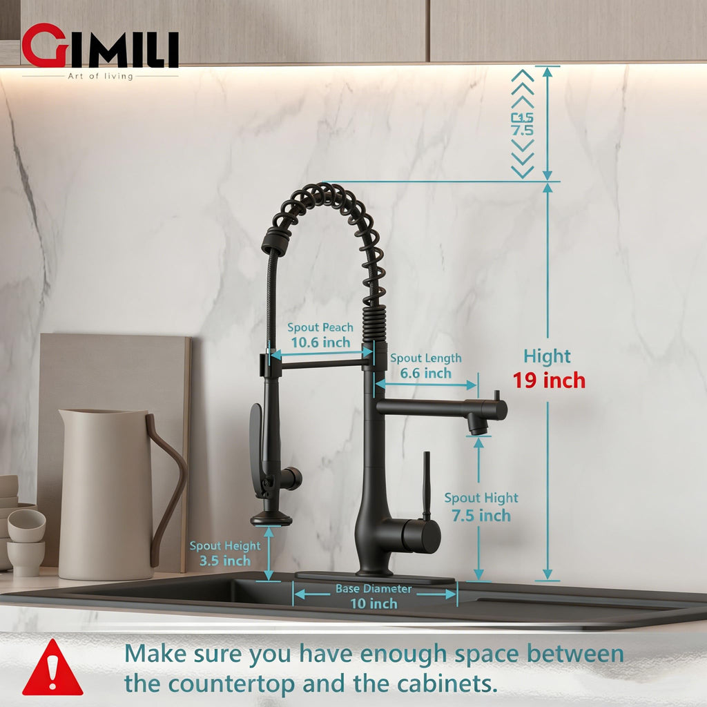 GIMILI Black and Gold Kitchen Faucet with Pull Down Sprayer Single Handle High Pressure Kitchen Sink Faucet Commercial Double-Headed Stainless Steel Kitchen Faucets