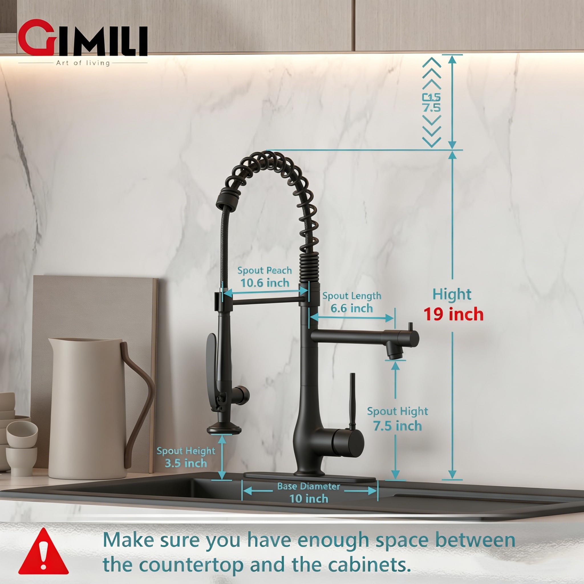 GIMILI Black and Gold Kitchen Faucet with Pull Down Sprayer Single Handle High Pressure Kitchen Sink Faucet Commercial Double-Headed Stainless Steel Kitchen Faucets