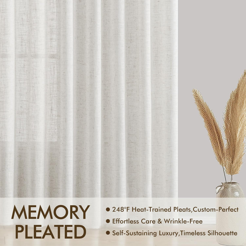 MIULEE Pinch Pleated Linen Curtains 84 Inches Long 2 Panels for Bedroom Living Room, Soft Thick Linen Textured Window Drapes Back Tab Hooks Semi Sheer Light Filtering Farmhouse，Beige