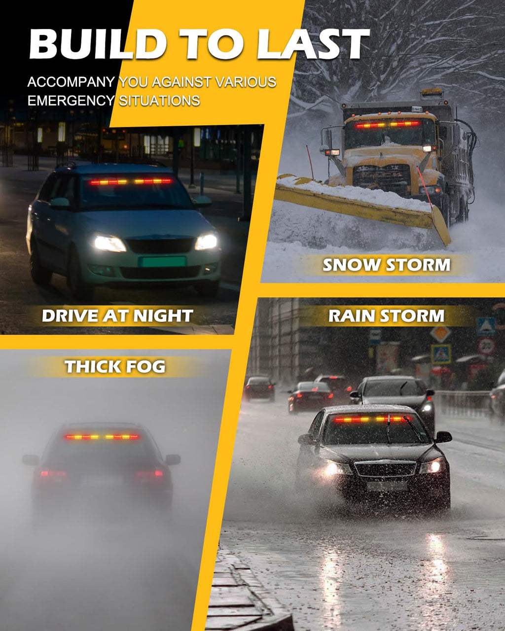 HLauto 604N Emergency Dash Strobe Lights: 2x16.8 inch Amber White Security Light w/Take Down, 48 LED Safety Flashing Warning Hazard Interior Windshield Light Bar for Truck Vehicle