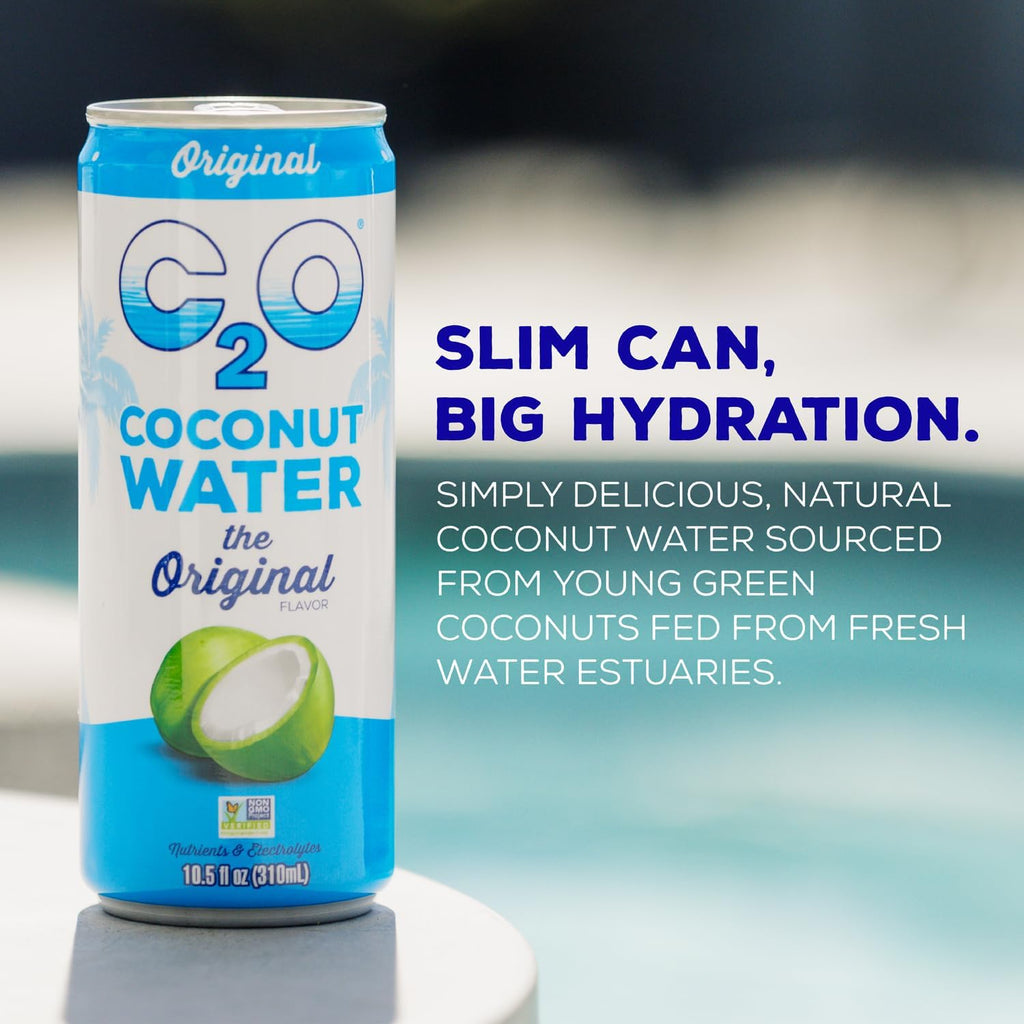 C2O - Coconut Water with Ginger, Lime, & Turmeric (12 Pack) - Made with Fresh Coconut Water - Plant Based - Non GMO - Canned Water - Natural Hydration, Electrolytes, & Potassium - 12 Cans, 17.5 FL OZ