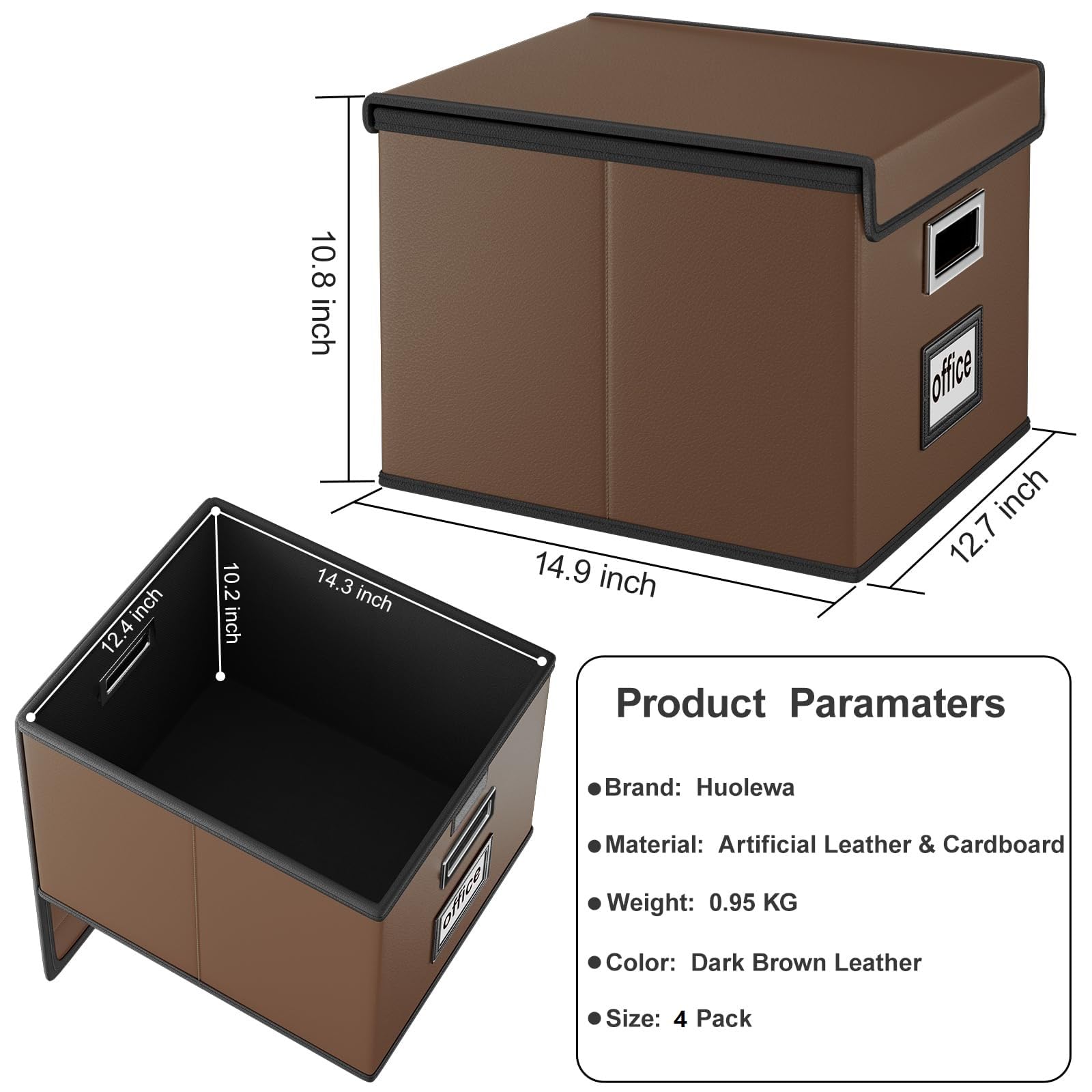 File Organizer Box with Lid, Collapsible Faux Leather Hanging File Folder Box Organizer with Plastic Slides, Decorative Home/Office Filing System Boxes for File and Folders Storage