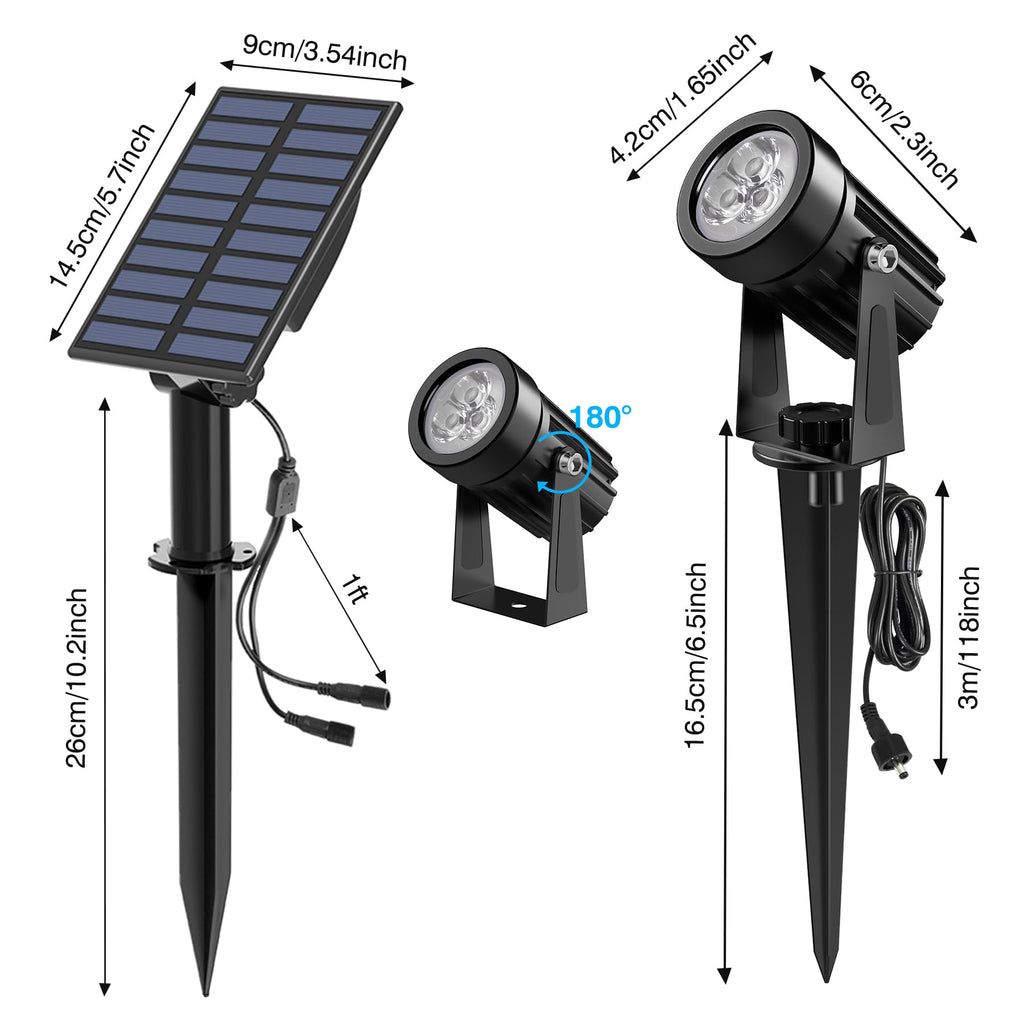 Solar Spot Lights Outdoor, Solar Landscape Spotlights IP65 Waterproof 9.8ft Cable,Auto On/Off Outdoor Wall Lights for Garden Yard Driveway Porch Walkway Pool (3000K Warm White)