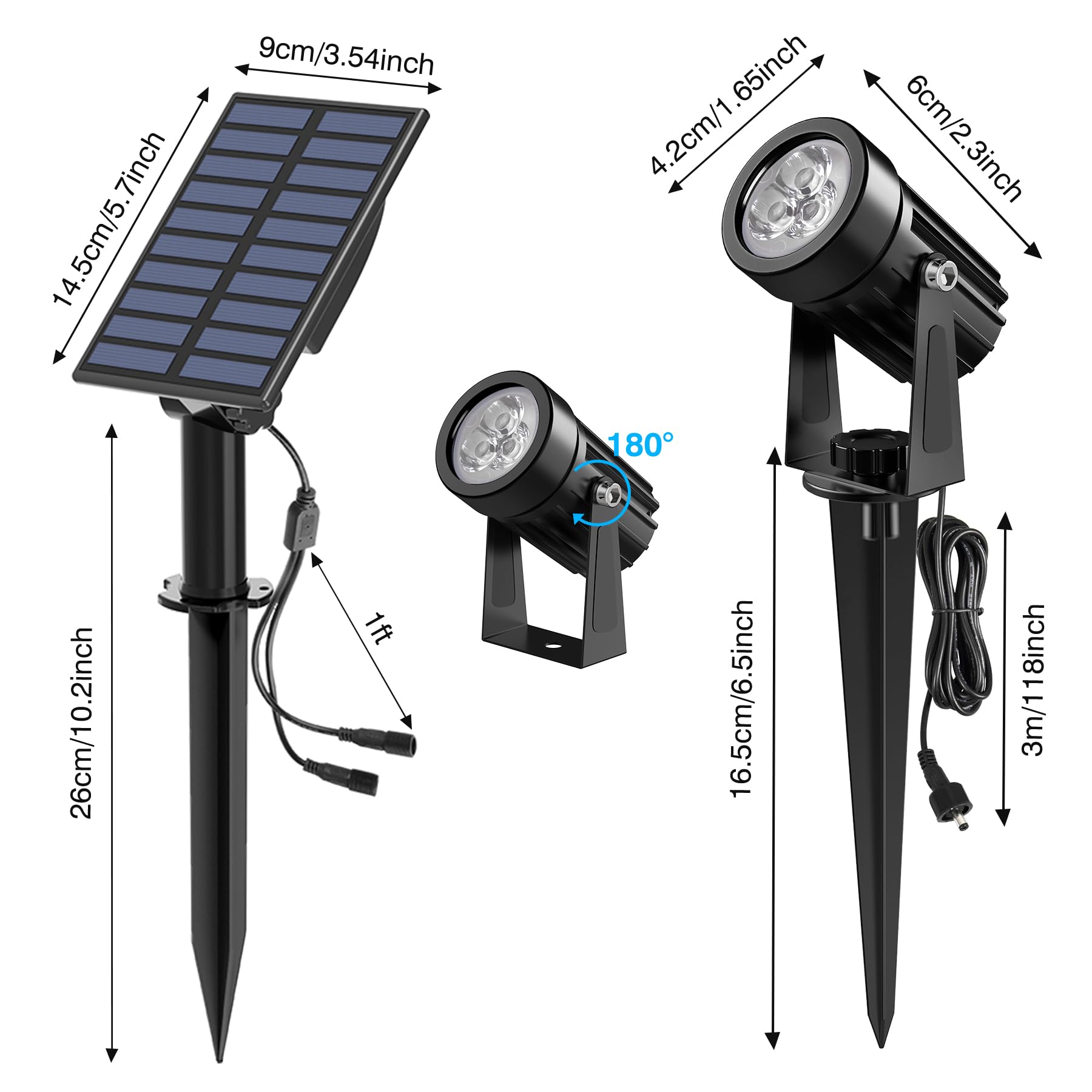 Solar Spot Lights Outdoor, Solar Landscape Spotlights IP65 Waterproof 9.8ft Cable,Auto On/Off Outdoor Wall Lights for Garden Yard Driveway Porch Walkway Pool (3000K Warm White)
