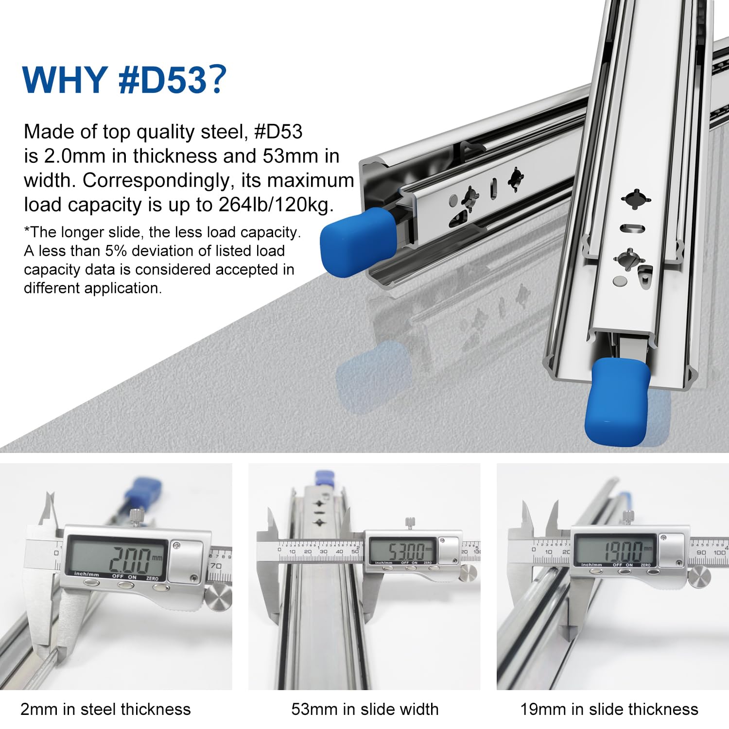 VADANIA 12" Heavy Duty Drawer Slide with Lock #D51, 150lb Load Capacity, 3-Fold Full Extension, Ball Bearing Lock-in & Lock-Out, Side Mount, 1-Pair