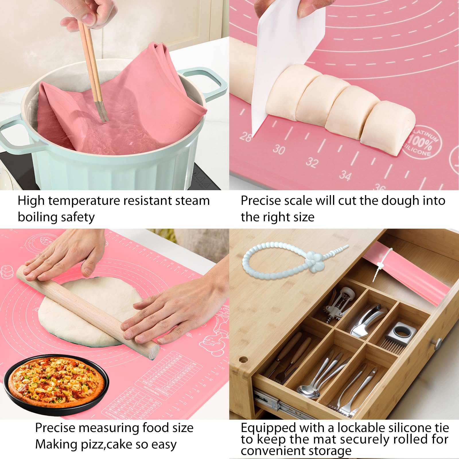 Silicone Baking Mat 24" x 16" Extra Thick Non-stick Pastry Mat with Measurements and Edge Heightening, Food Grade Silicone for Countertop Dough Rolling Making Bread, Cookies, Pizza, Fondant, Pasta