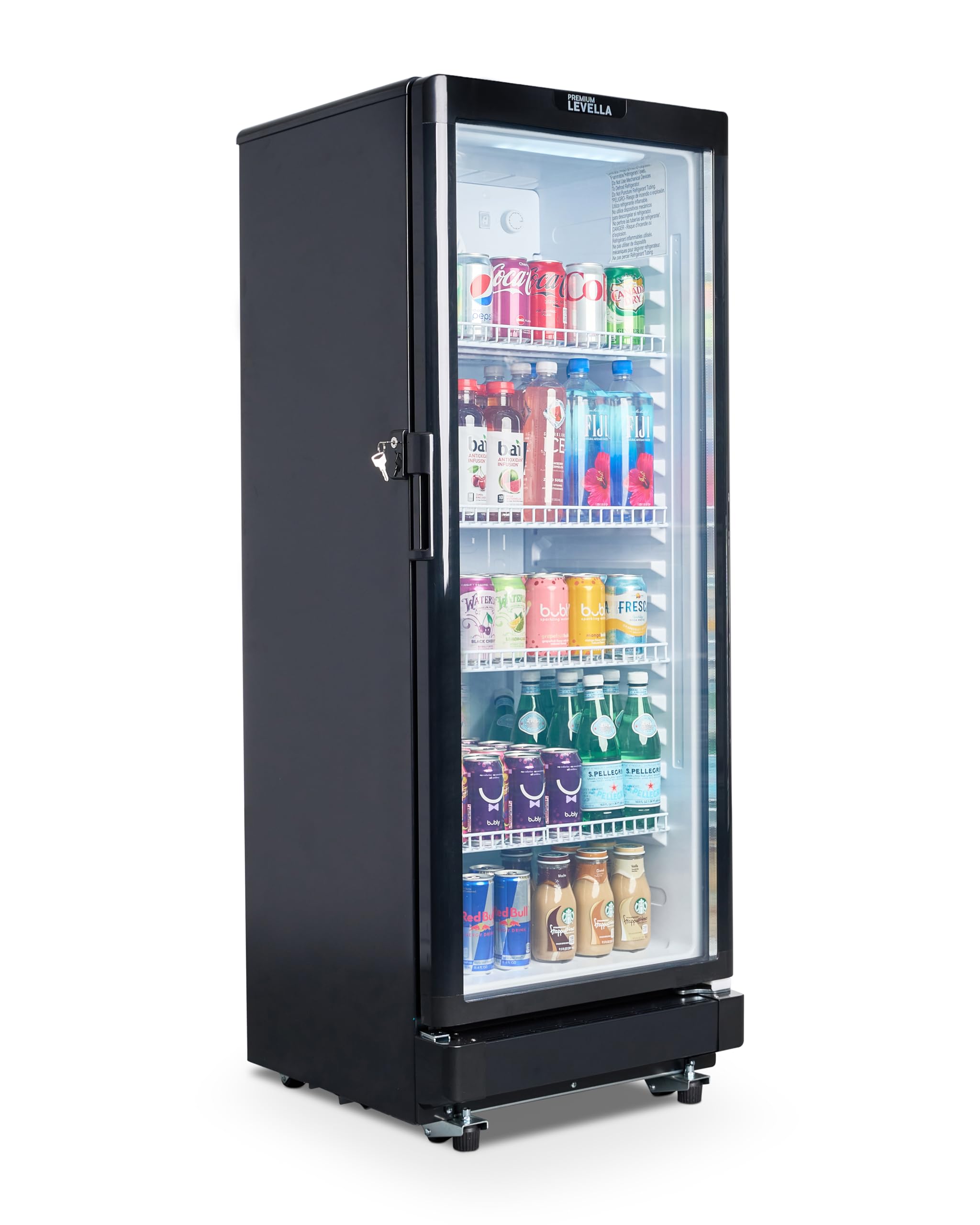 PremiumLevella PRF37DX Glass Door Display Refrigerator 3.1 cu ft Commercial Beverage Cooler Merchandiser - Black