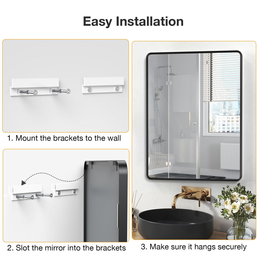 22x30 inch Gold Bathroom Mirror,Rounded Rectangle Gold Metal Framed, HD Tempered Glass, Horizontal or Vertical Hanging, Modern Bathroom Decor