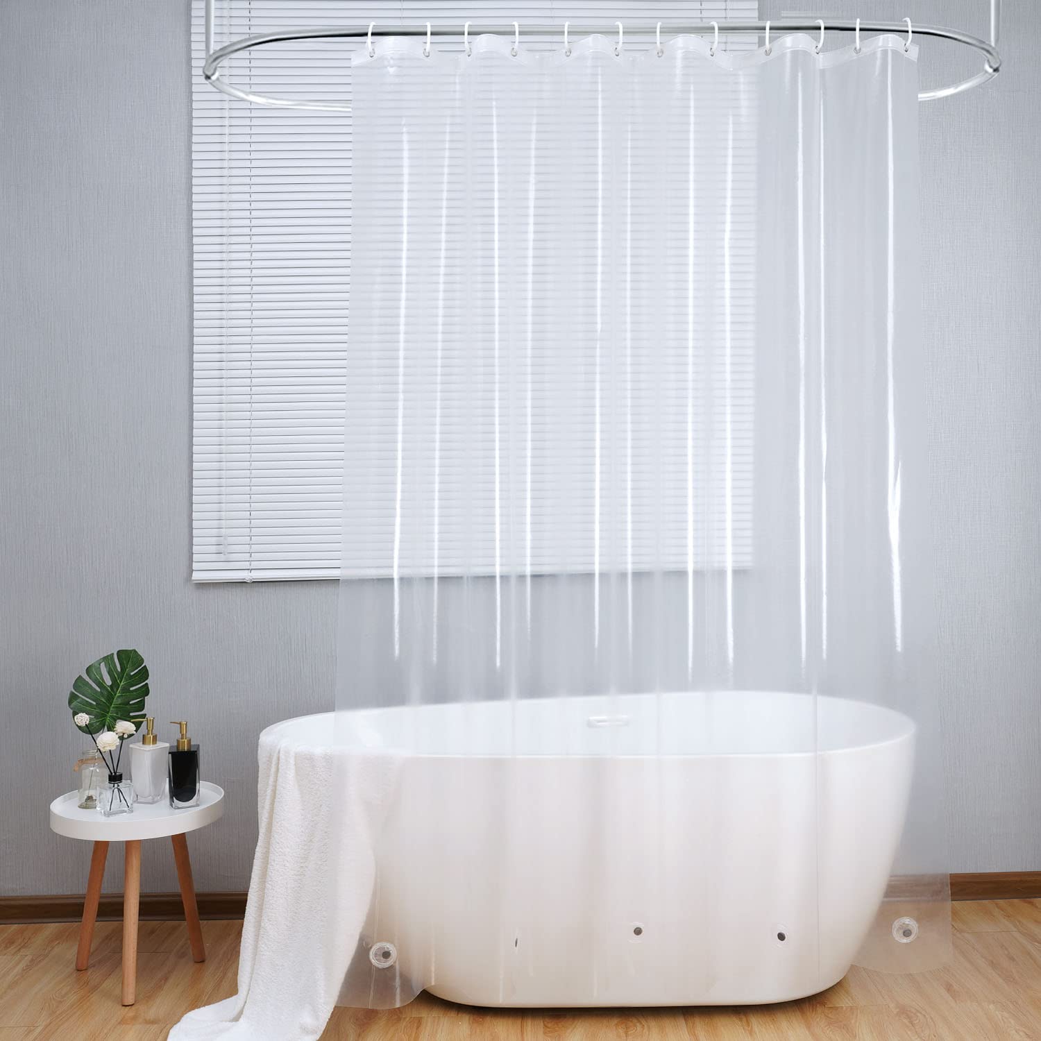 AooHome Eva Small 36x72 Inches Shower Liner, See Through Clear 8 Gauge Bathroom Curtain with Hooks, Bottom Magnets, Water Repellent, Heavy Duty, Rust Proof Grommets