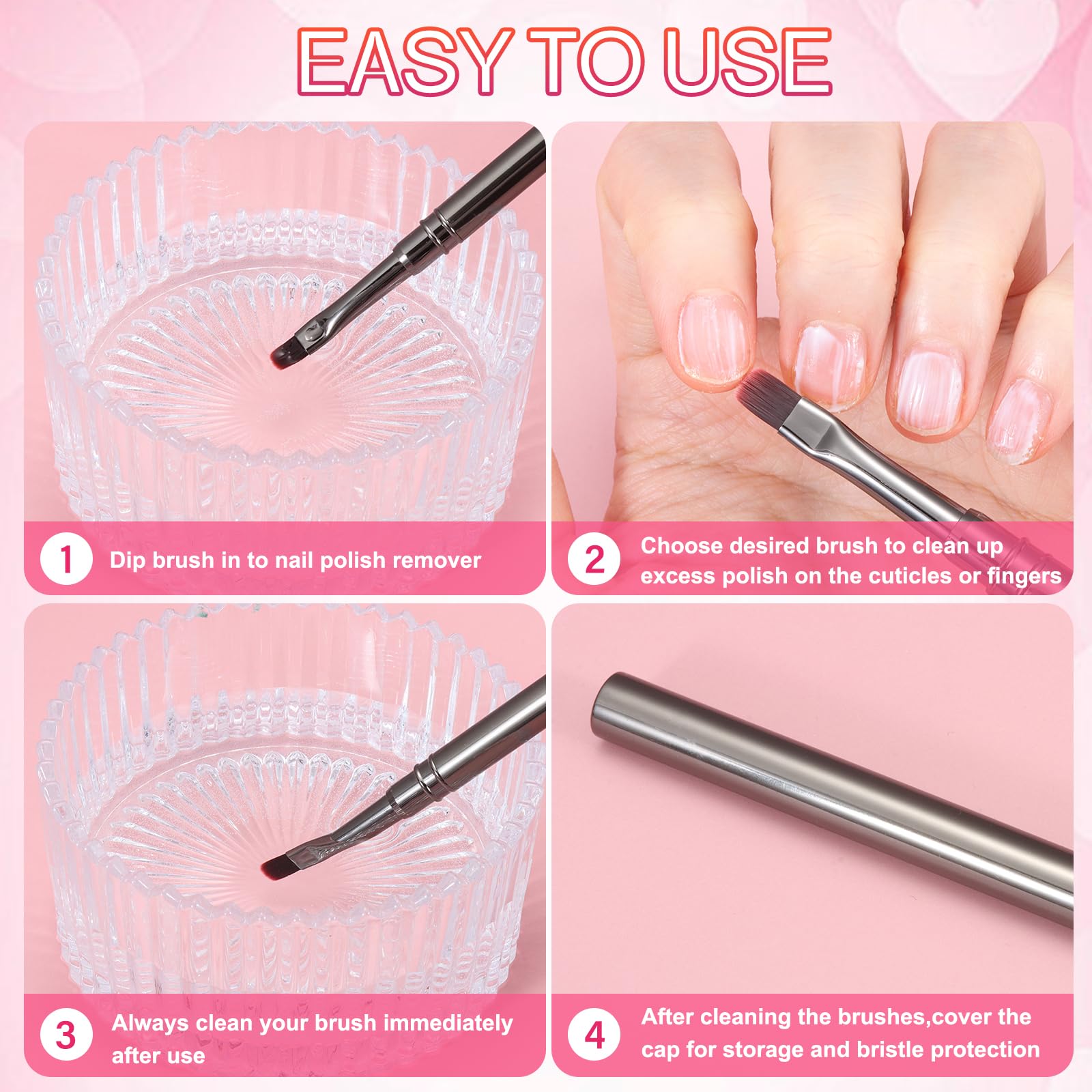 Nail Art Clean Up Brushes,Nail Brushes for Cleaning Polish Mistakes on the Cuticles, Acetone Resistant Nail Brush, Fingernail Cleaning Brushes for Nail Art and Designs (2 Pcs Round&Angled)