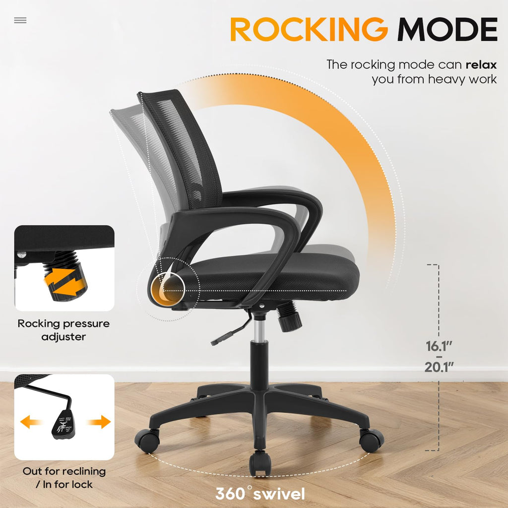 BestOffice Home Office Chair Ergonomic Desk Chair Mesh Computer Chair with Lumbar Support Armrest Executive Rolling Swivel Adjustable Mid Back Task Chair for Women Adults, Black (Black)