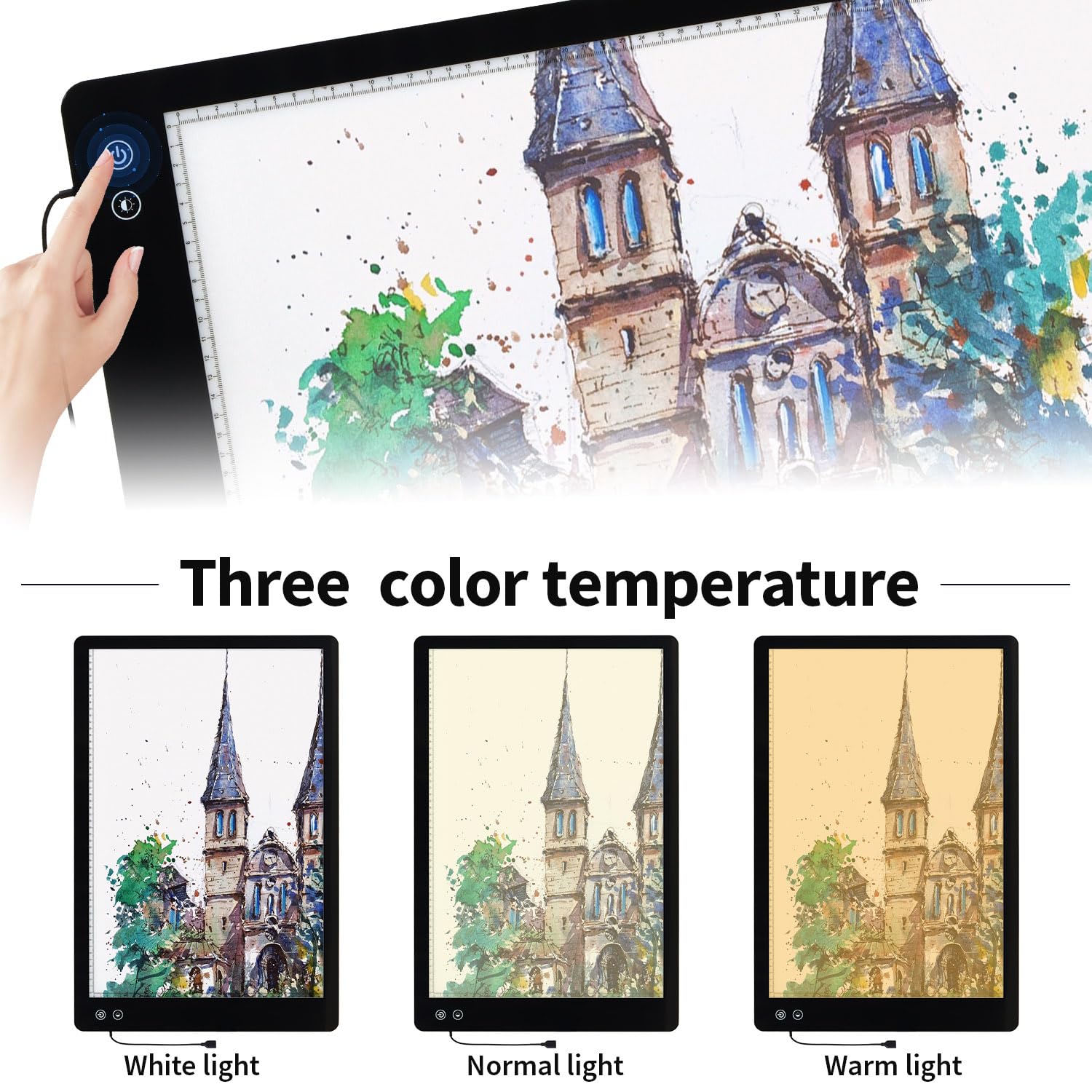 Zocelight A1(35.4''x 23.6'') Large Rechargeable Light Pad for Diamond Painting,6 Levels & Stepless Dimming Light Box for Tracing,3-Color Modes Light Board,Built-in 6000mAh Battery Light Table for Art