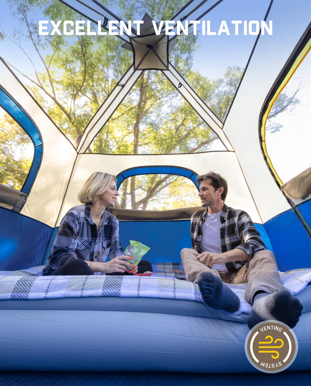 FanttikOutdoor Camping Tent 4/6/8/10 Person Instant Cabin Tent Setup in 60 Seconds with Rainfly & Windproof Portable with Carry Bag for Family Camping & Hiking, Upgraded Ventilation, Navy Blue