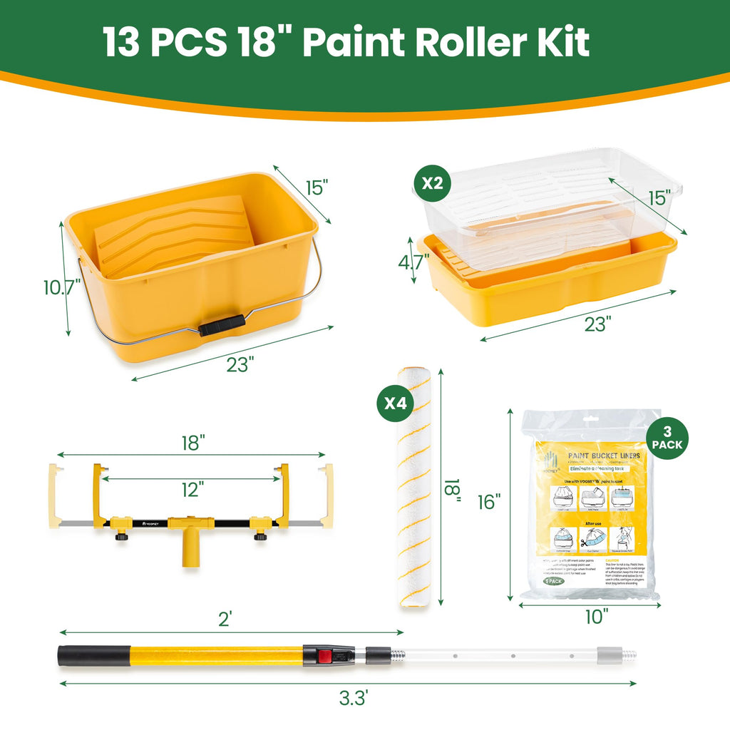 VOOMEY 18 Inch Paint Tray Liner, Plastic Paint Bucket Inner Liner Bags for Paint Roller Kit, 5pcs,Disposable for Quick Cleanup