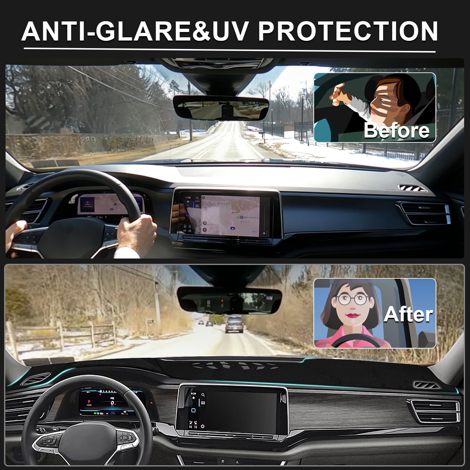 Dashboard Cover Mat Custom Fit for Mazda3 Hatchback, Sedan 2019-2024 2025 2026 (Without HUD) Dash Cover Nonslip Dash Mat Protector Sunshade No Glare Black