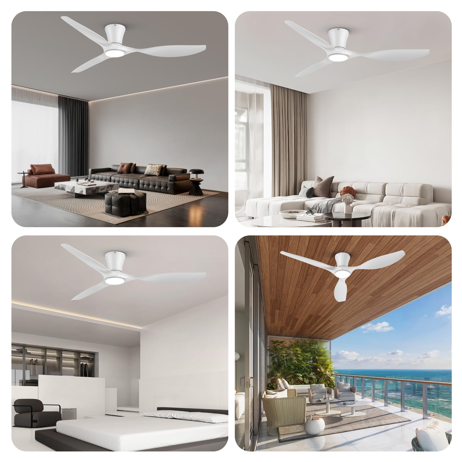 TALOYA Ceiling Fans with Lights,42 inch Modern Low Profile Ceiling Fan with Light and Remote Control, Flush Mount, 3CCT, White Ceiling Fan for Bedroom Living Room and Patio