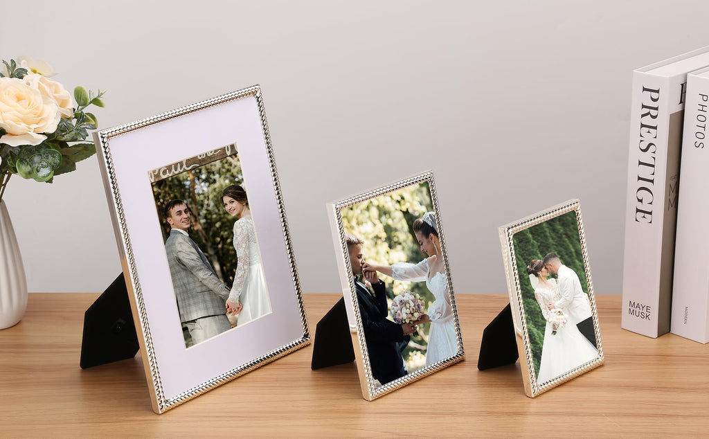 4x4 Gold Rope Design Metal Picture Frame With Mat for 3x3'', Premium Velvet Backing Real Glass Front Desktop & Wall Display Elegant Home Decor