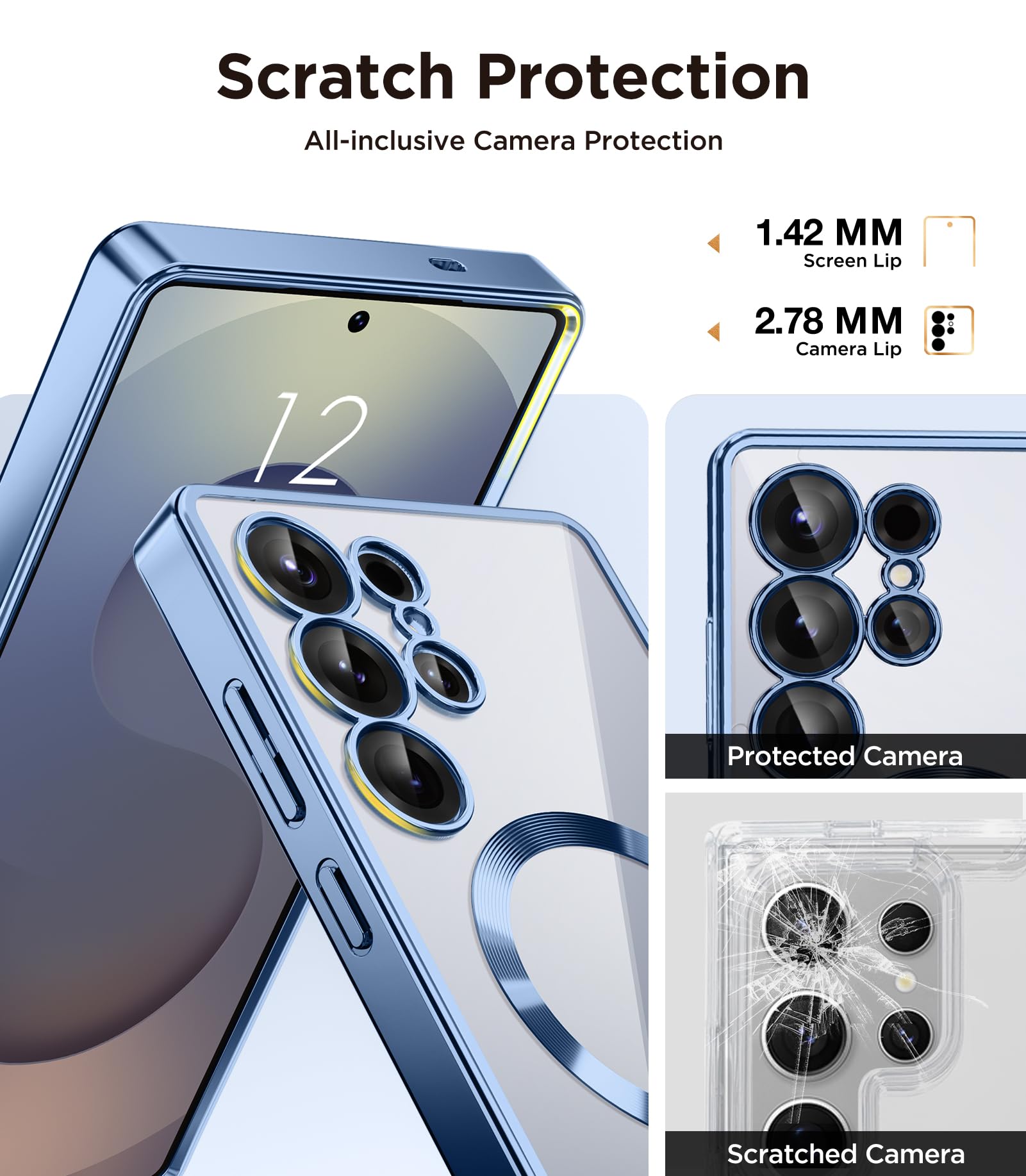 Magnetic Case Compatible with Samsung Galaxy S25 Ultra,Compatible with MagSafe,[Full Camera Protection][Screen Protector] Shockproof Plating Clear Phone Cover for Galaxy S25 Ultra(Black/Clear)