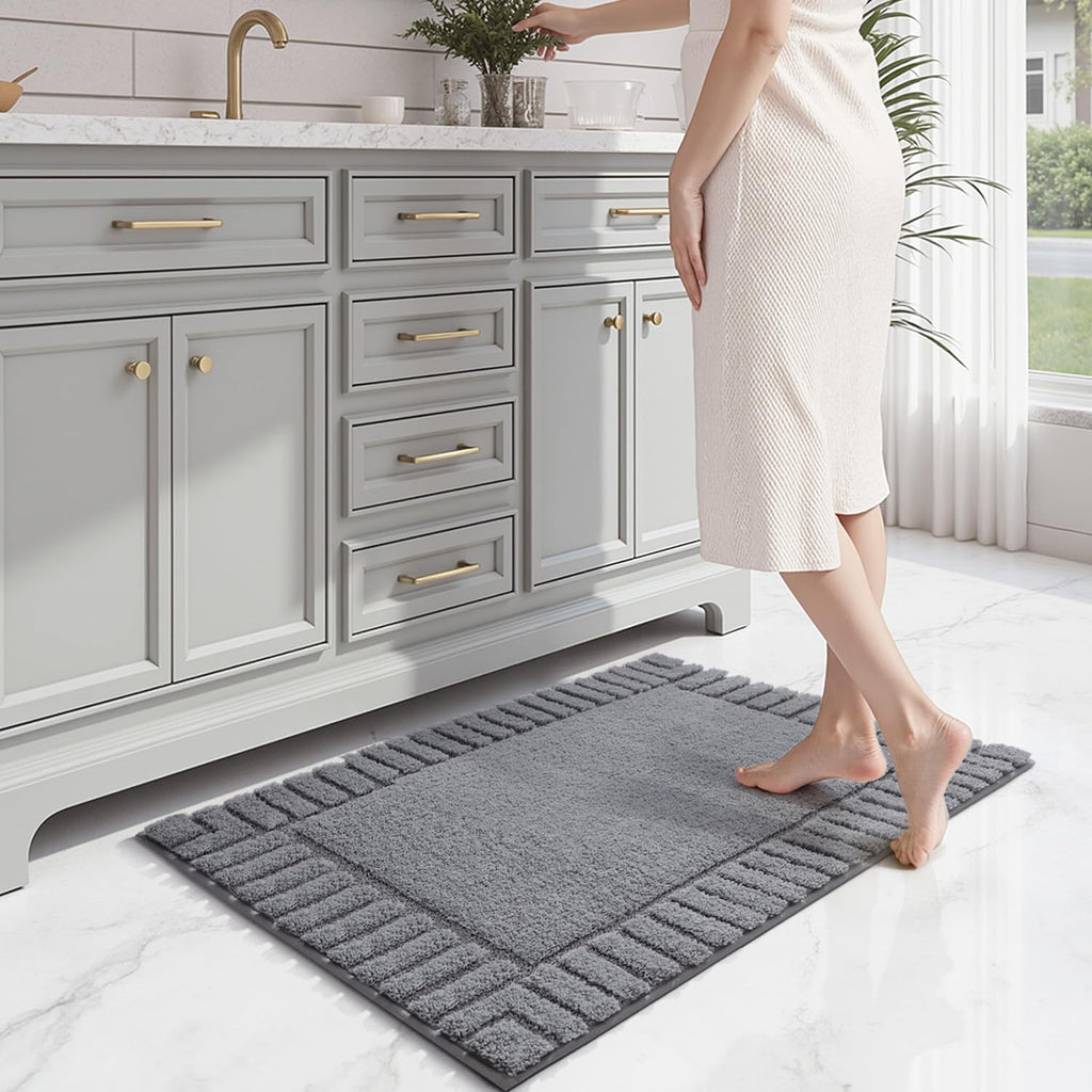 LUMI Bathroom Rugs Non Slip with Rubber Backing, Extra Soft Plush Microfiber Bath Rug Absorbent, Machine Washable Bath Mat Quick Dry for Tub, Shower, Hotel, Beige, 16"x24"