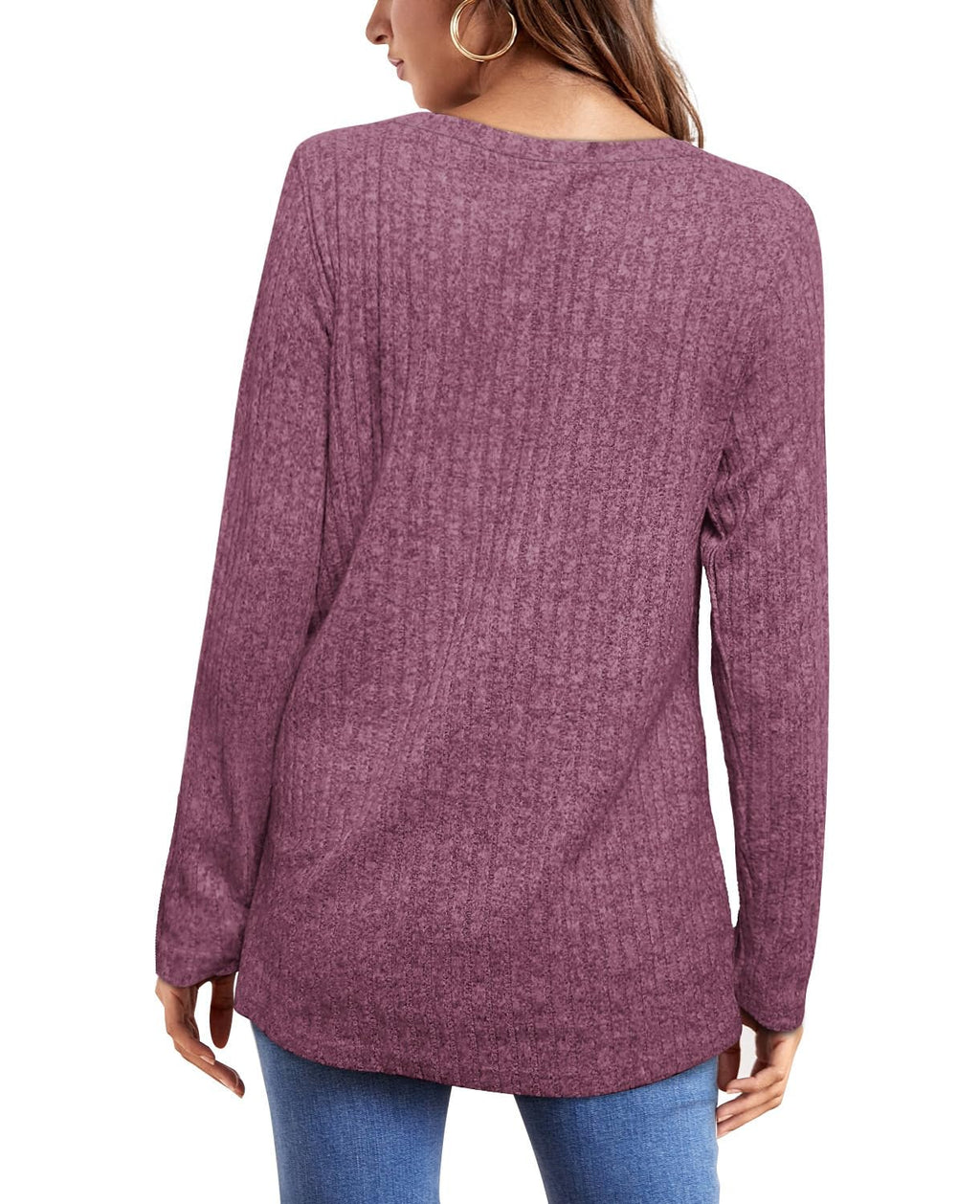 OFEEFAN Long Sleeve Shirts for Women Loose Fit Crew Neck Tunic Tops Blouse Dressy Casual Fall Winter Clothes Outfits