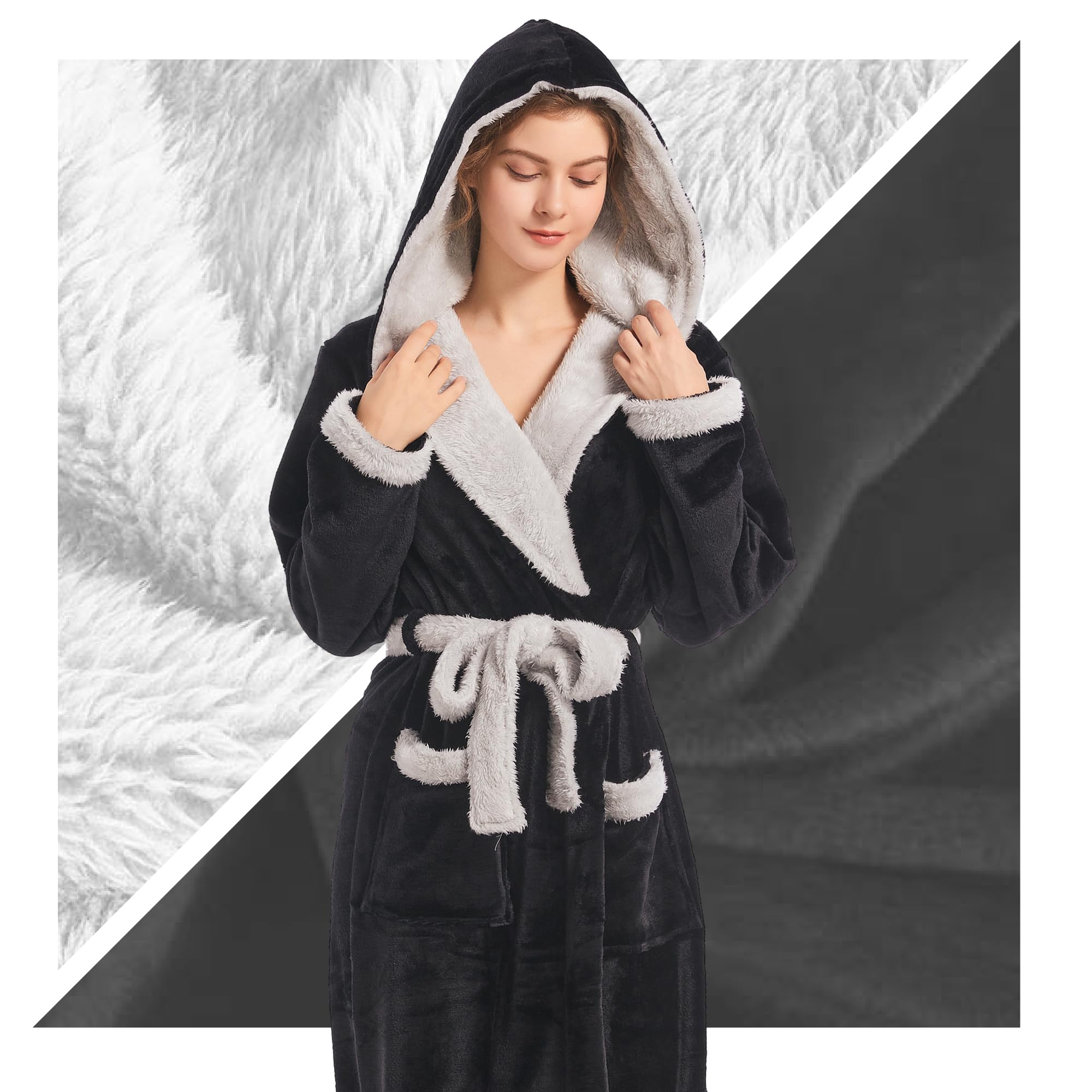 Inner Wish Women Hooded Plush Robe, Fleece Highly Absorbent Cozy Warm Bathrobe