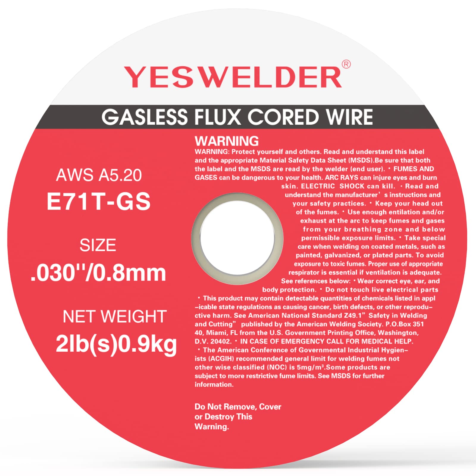 YESWELDER Flux Core Gasless MIG Wire, E71T-GS Mild Carbon Steel .030-Inch Diameter 2-Pound, Strong ABS Plastic Spool Welding Wire (2 Packs)