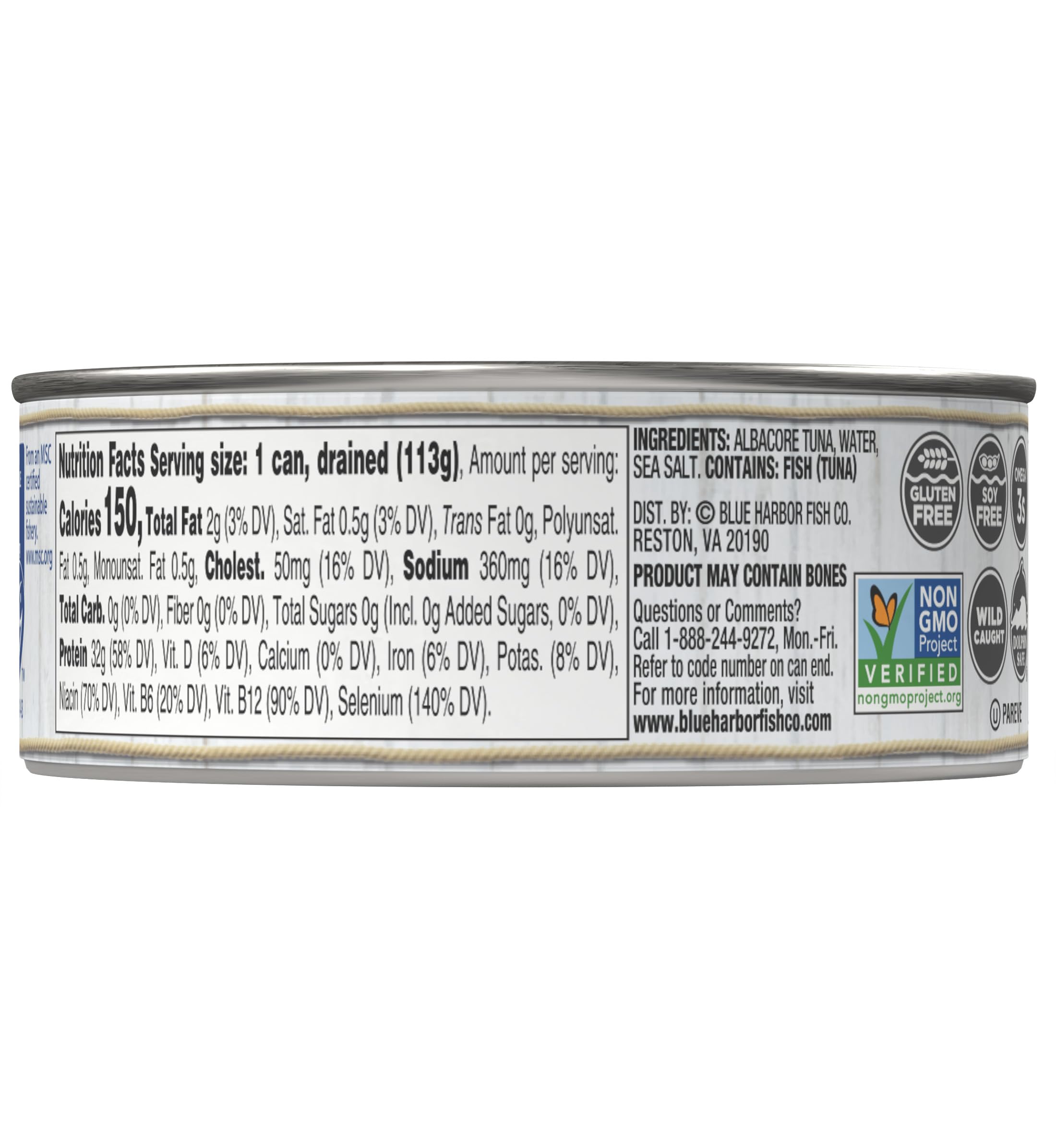 Blue Harbor Fish Co. Wild Albacore Tuna in Water with No Salt Added, 4.6 Ounce