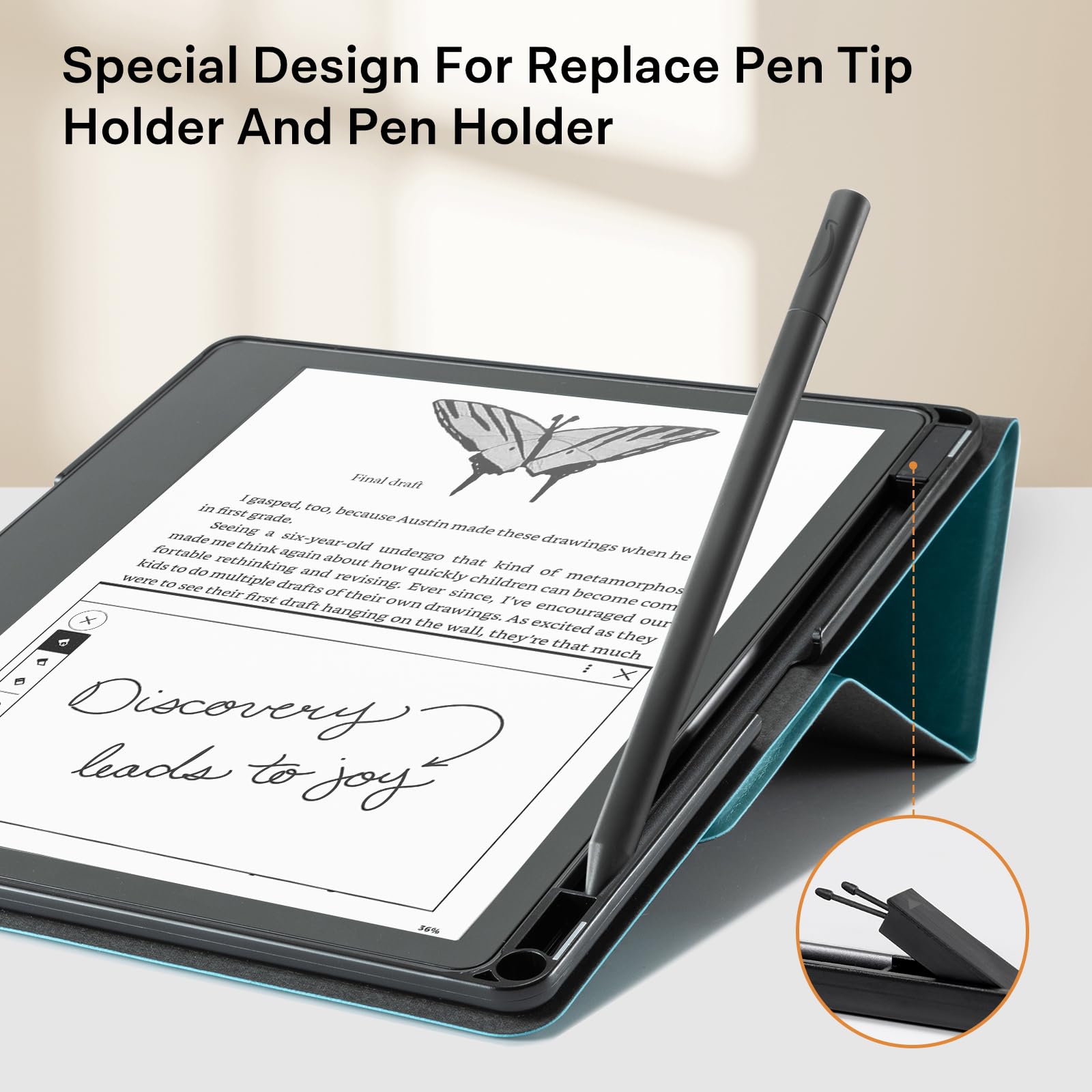CoBak Stand Case for Kindle Scribe - Premium Folio Leather Cover with Pen Holder, Auto Sleep/Wake - Compatible with 10.2 Inch Kindle Scribe (2022/2024 Release)