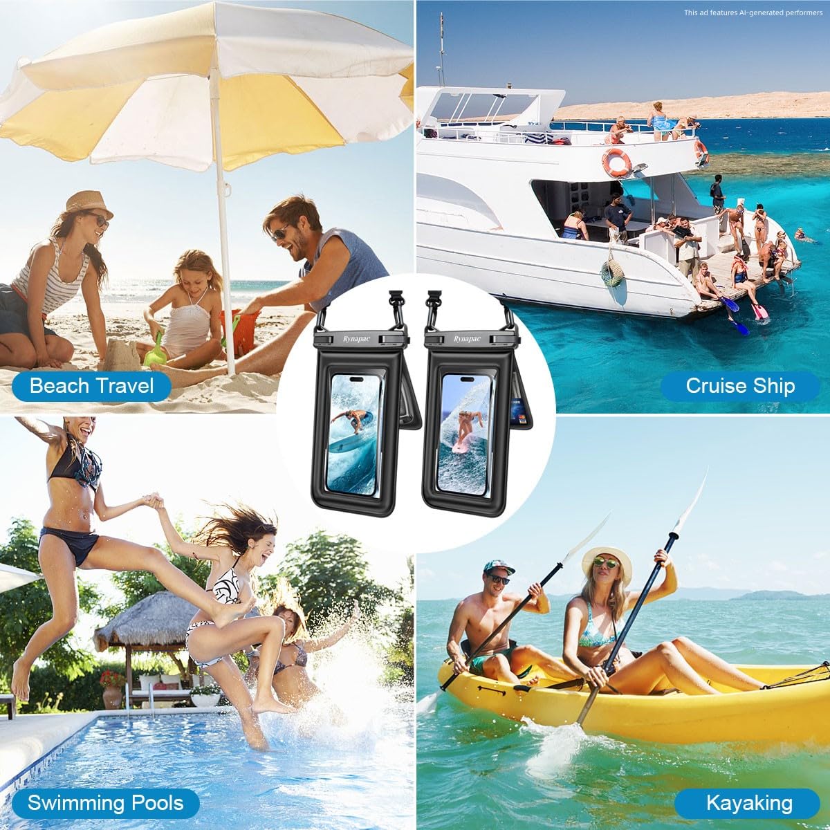[Up to 8.5''] Floating Waterproof Phone Pouch 2 Pack, IPX8 Double Space Waterproof Phone Case with Lanyard for iPhone 17 16 15 Pro Max, Galaxy S26 Ultra, Cellphone Dry Bag Beach Cruise Ship Essentials
